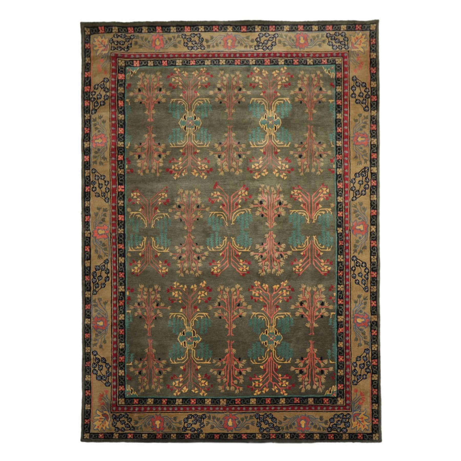 LoomBloom 6x9 Hand Tufted Hand Made 100% Wool Donegal Branches Arts & Crafts Oriental Area Rug Gray with Green Undertone,Moss Color 3