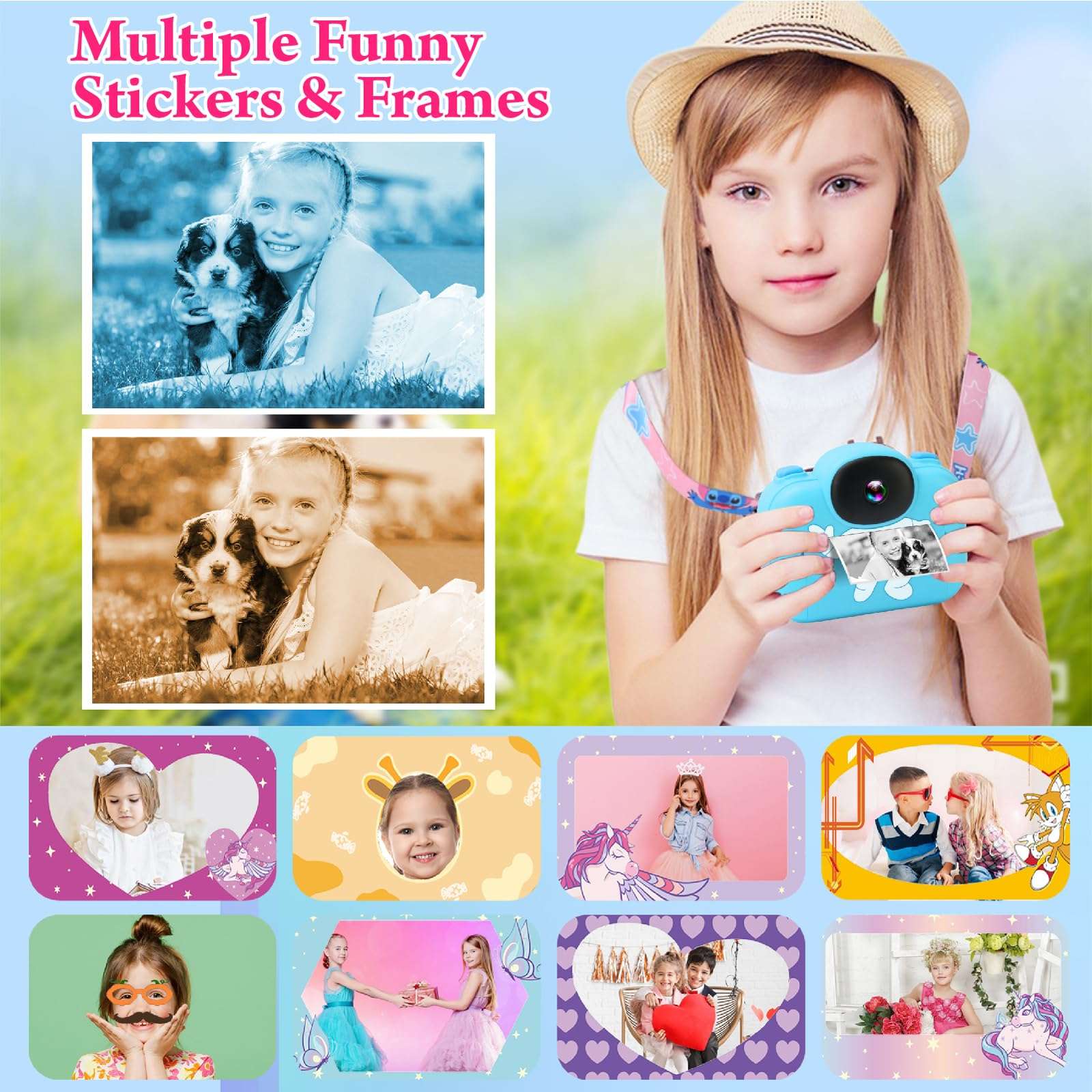 Kids Camera Instant Print, 3.5'' Kids Digital Camera Instant with 1080P HD Photos & Videos, Christmas Birthday Gifts for Girls Boys Age 3-12 (Blue) 4