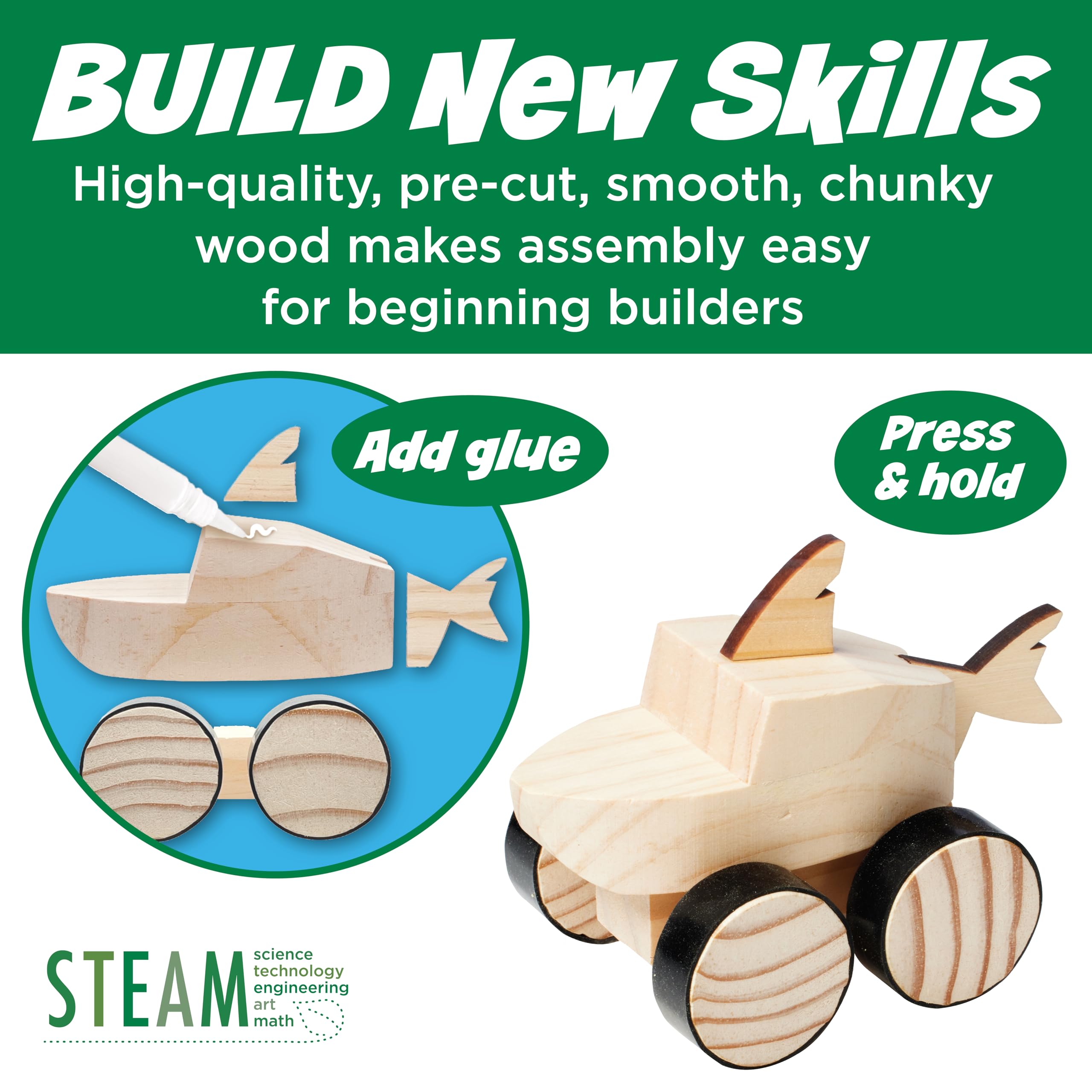 Creativity for Kids Buildeez! Easy Wooden Model Set: Monster Shark Truck, Chomper - Arts and Crafts for Kids, STEM Kids Building Kit, Monster Truck Toys for Boys Ages 5-8+ 6