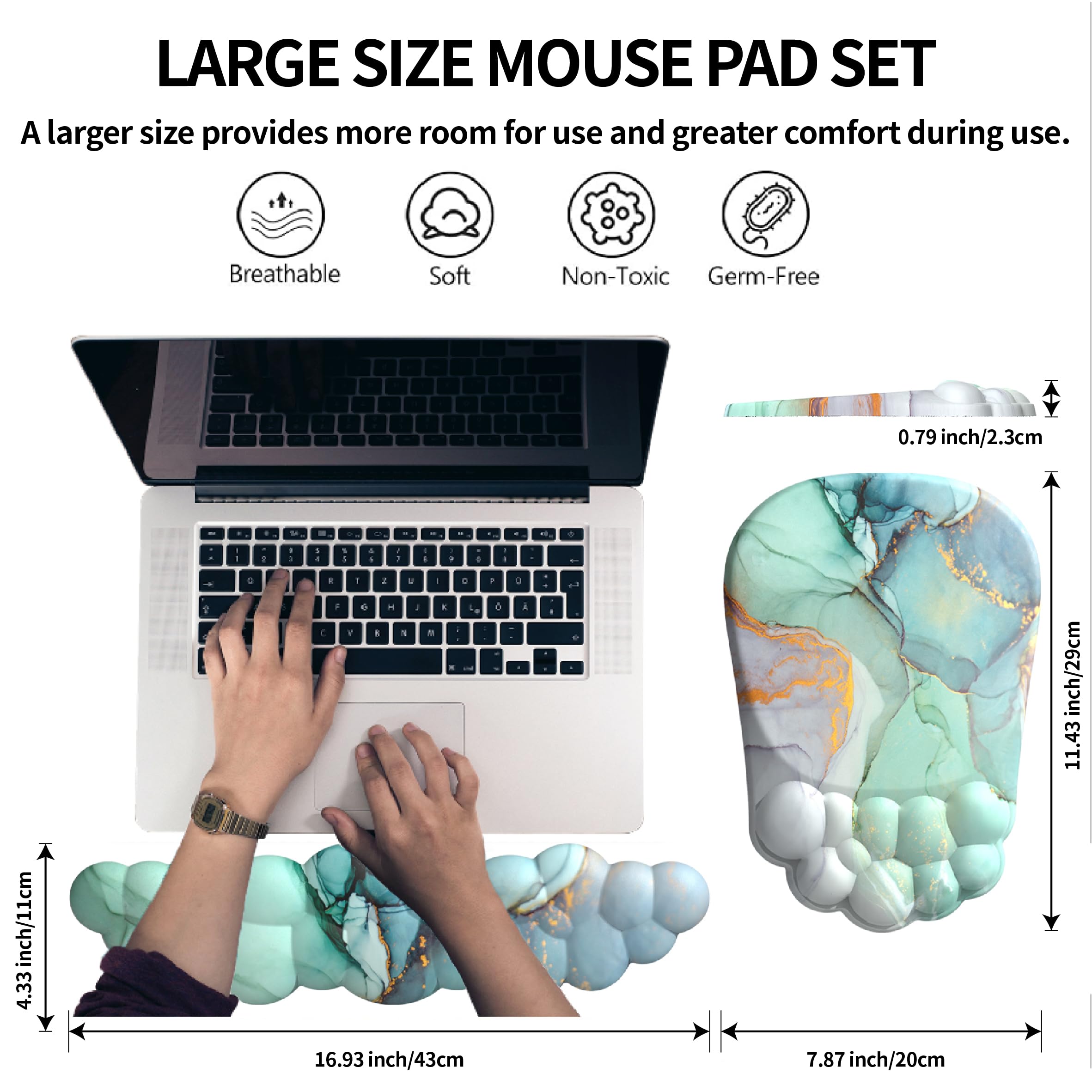ANGKOYT Ergonomic 2 in 1 Cloud Mouse Pad and Keyboard Wrist Rest, Non-Slip, Relieves Wrist Pain - Blue Marble 5