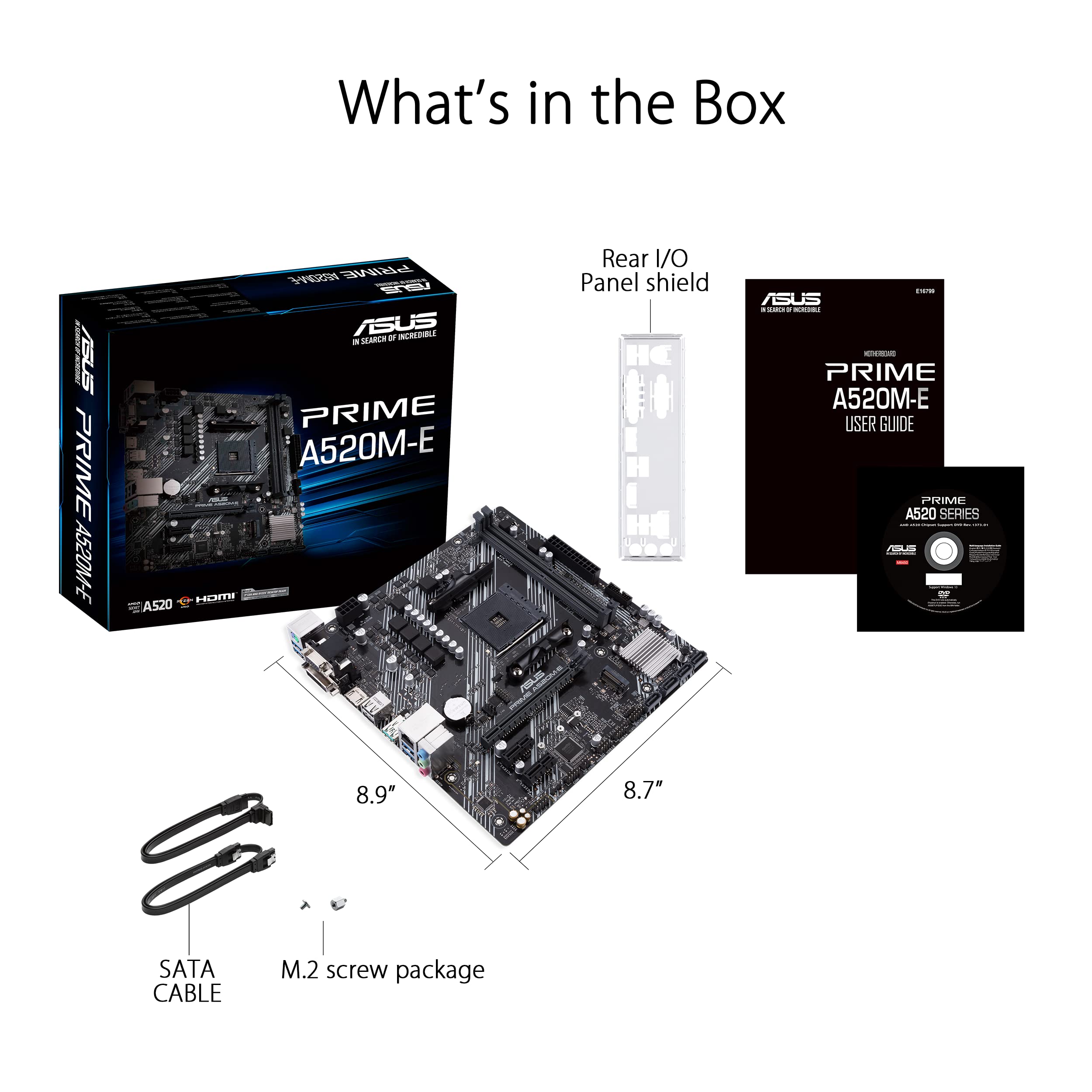 Asustek Computer Prime A520M-E AMD A520 (Ryzen AM4) Micro ATX Motherboard with M.2 Support, 1 Gb Ethernet, HDMI/DVI/D-Sub, SATA 6 Gbps, USB 3.2 Gen 2 Type-A 5