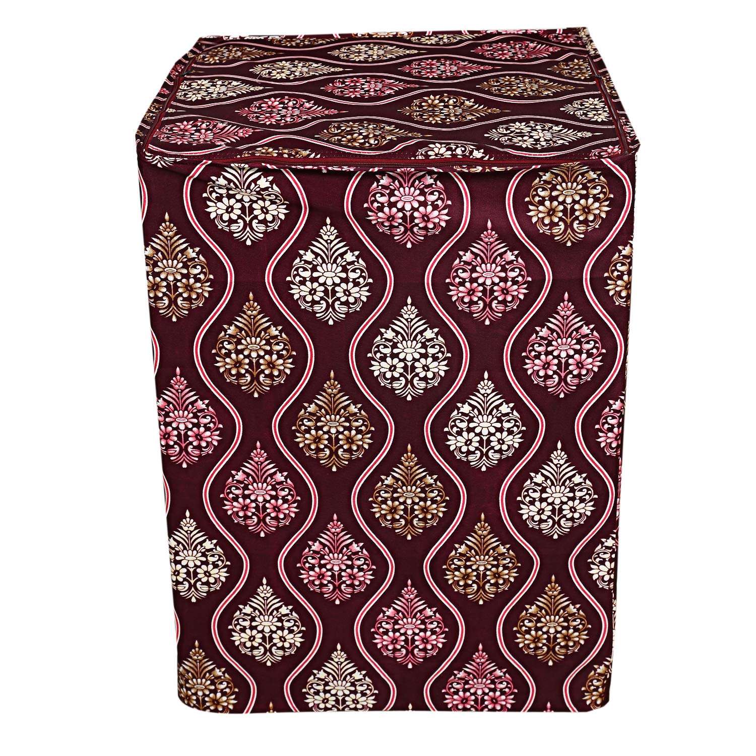 Kuber Industries Floral Design Cotton Top Load Fully Automatic Washing Machine Cover - Purple 3