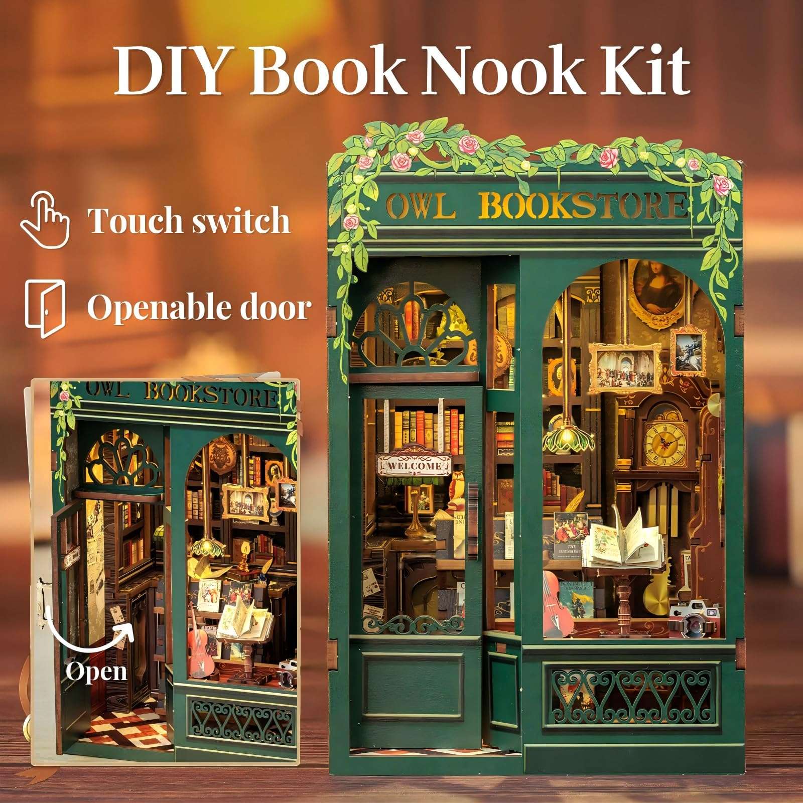 Fsolis Book Nook Kit, DIY Miniature House Kit for Adults Teens Beginners Wood Puzzle Buliding Kit Easy Booknook Craft Gifts for Women(OWL Bookstore) 3