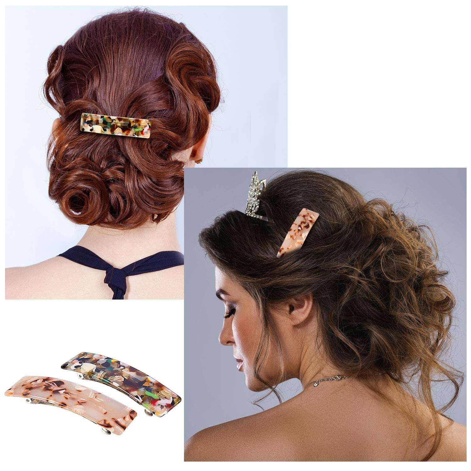 Womens Hair Barrettes Cellulose Acetate Hair Clip Tortoise Shell French Design Celluloid Rectangle Hair Clips (Colorful Patterns) (6) 6