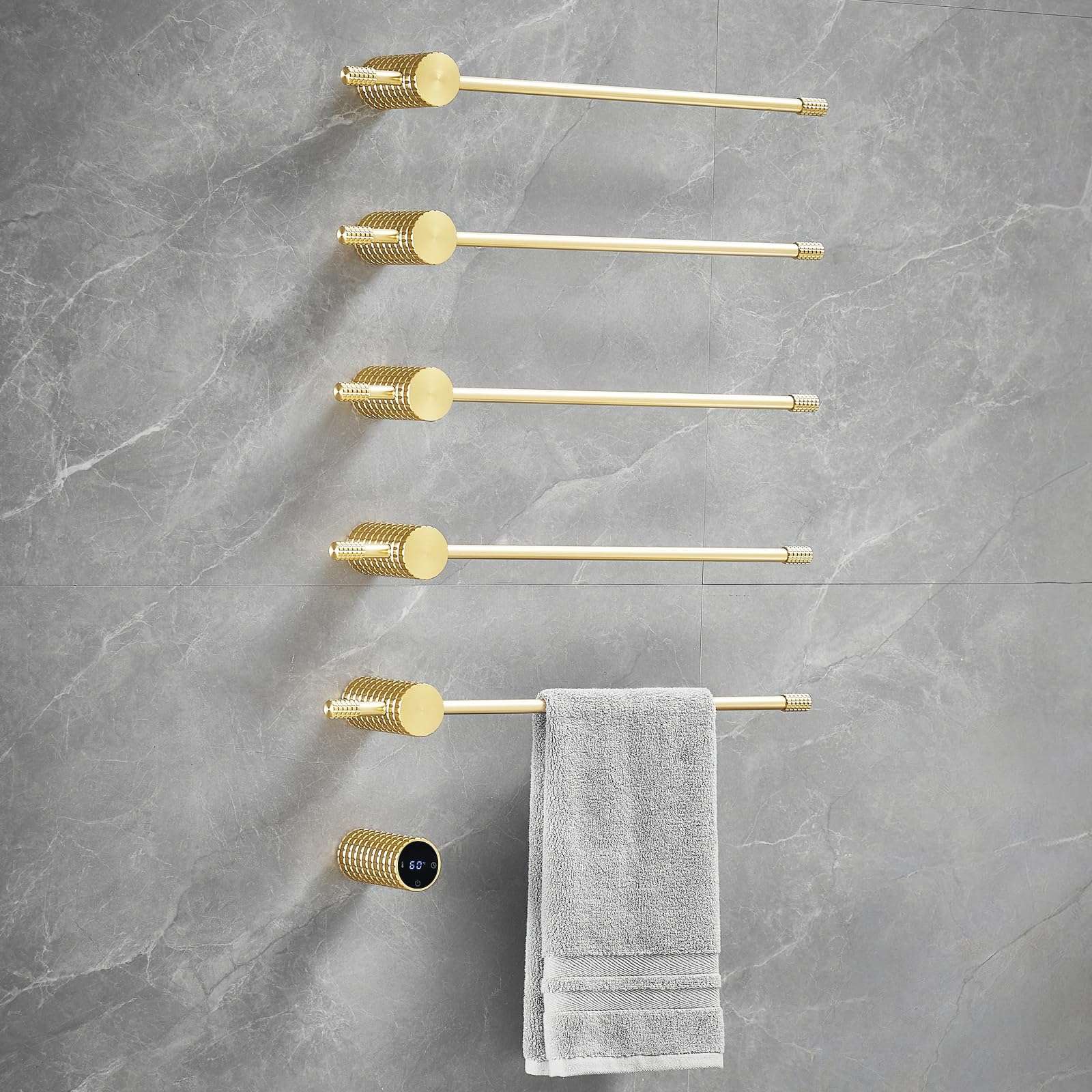 Towel Warmer Rack, Gold 5-Bar Aluminum Alloy, Heated Towel Rack for Bathroom, Hidden wiring/Support Hardwired Heated Towel Rail, With Timer and Temperature Adjustment, Overheat Protection Function 1