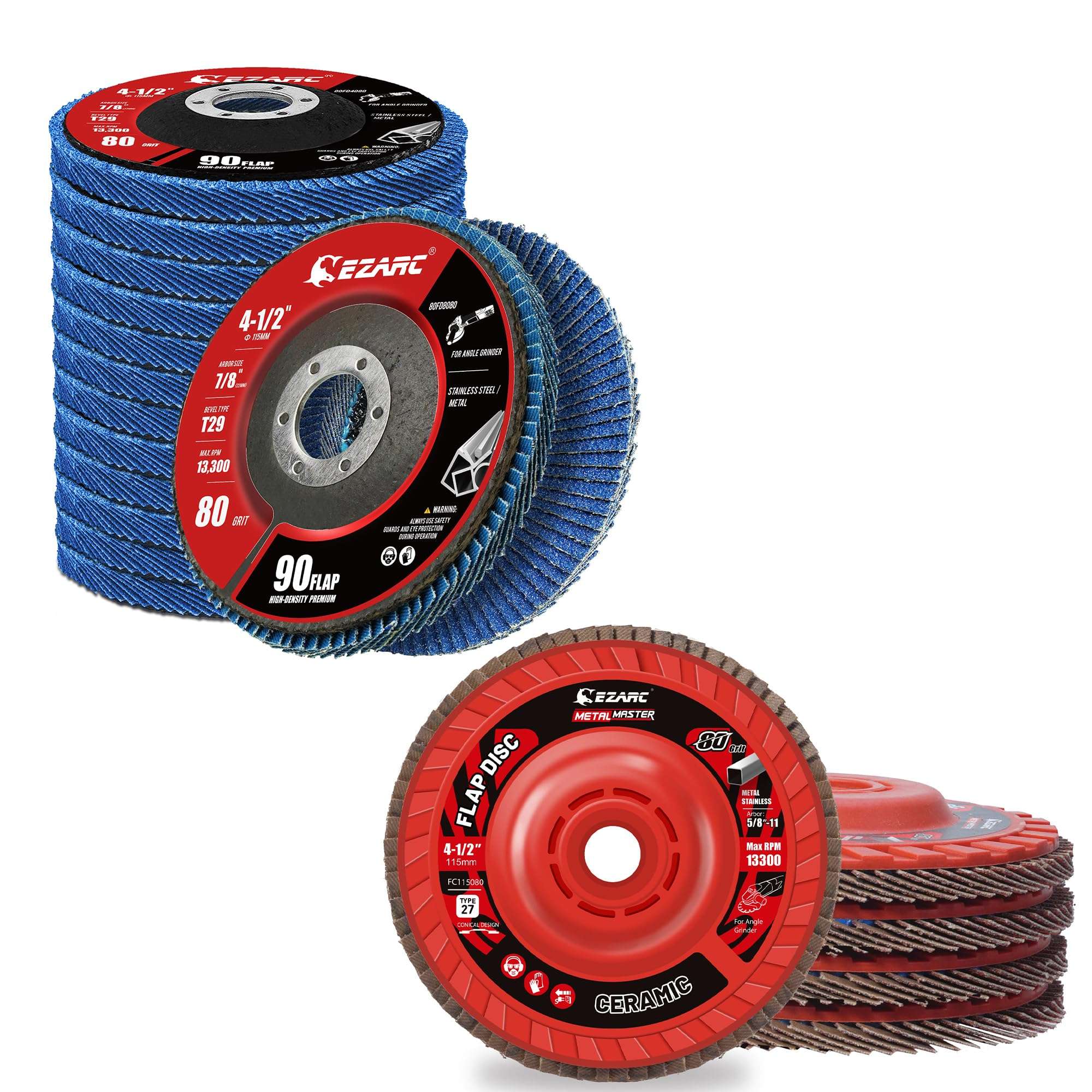 EZARC High Density Version & Ceramic Grain Flap Discs 80 Grit 1