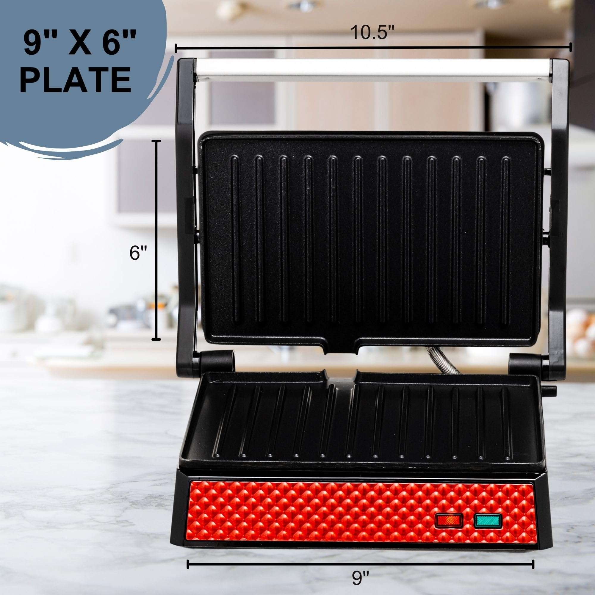 OVENTE Electric Indoor Panini Press Grill and Sandwich Maker with Non-Stick Coated Plates, Cool-Touch Handle and Removable Drip Tray, Opens 180 Degrees to Fit Any Type or Size of Food, Red GP0540R 6