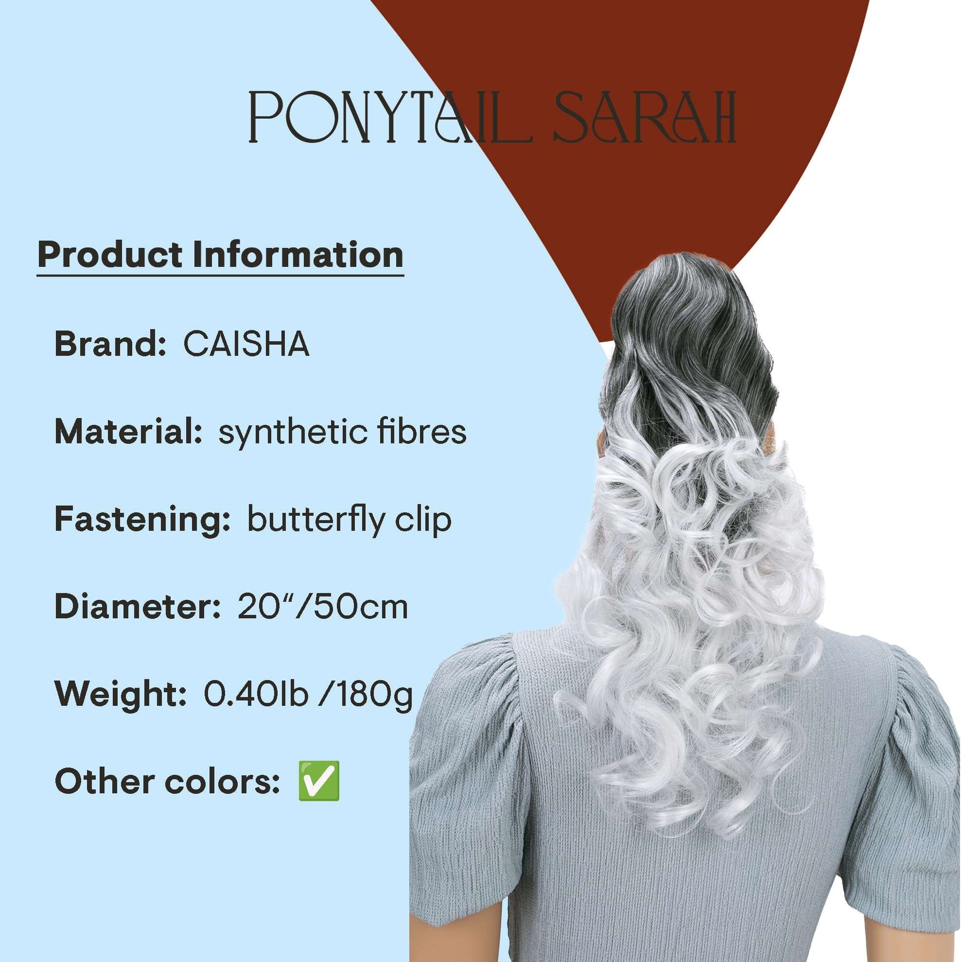 Prettyshop Hairpiece-Ponytail Ombré Gray Mix # 1Btgray H121: Prettyshop 24" Hair Piece Ponytail Clip On Extension Long Voluminous Wavy Heat-Resisting Ombré Gray Mix # 1Btgray H121 2