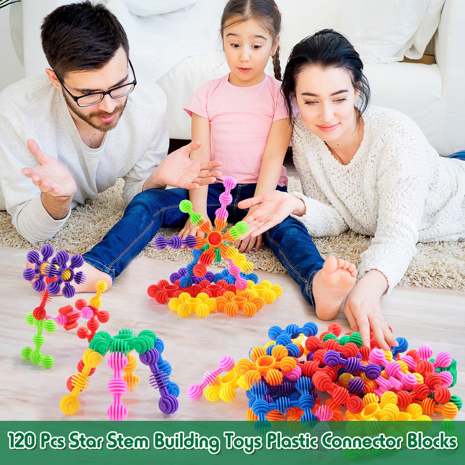 Jenaai 120 Pcs Star Stem Building Toys Plastic Connector Blocks for Teenagers with Tote Kindergarten and Preschool Table Preschool Manipulatives Sets Gift for Daughter and Son 6