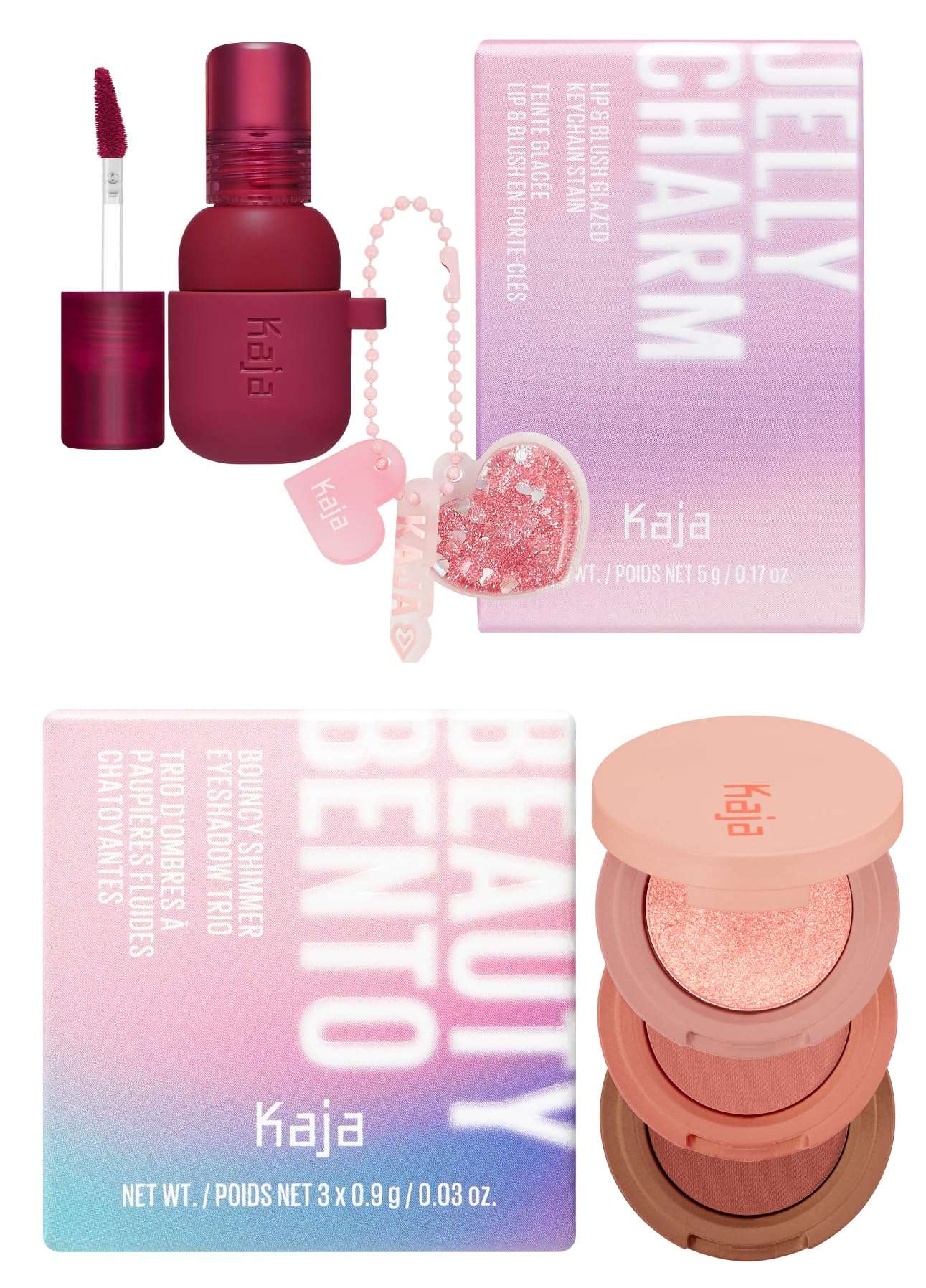 Kaja Lip & Blush Glazed Keychain Stain - Jelly Charm 01 Cherry Spritz + Beauty Bento Collection - Bouncy Eyeshadow Trio 08 Chocolate Dahlia Bundle 1