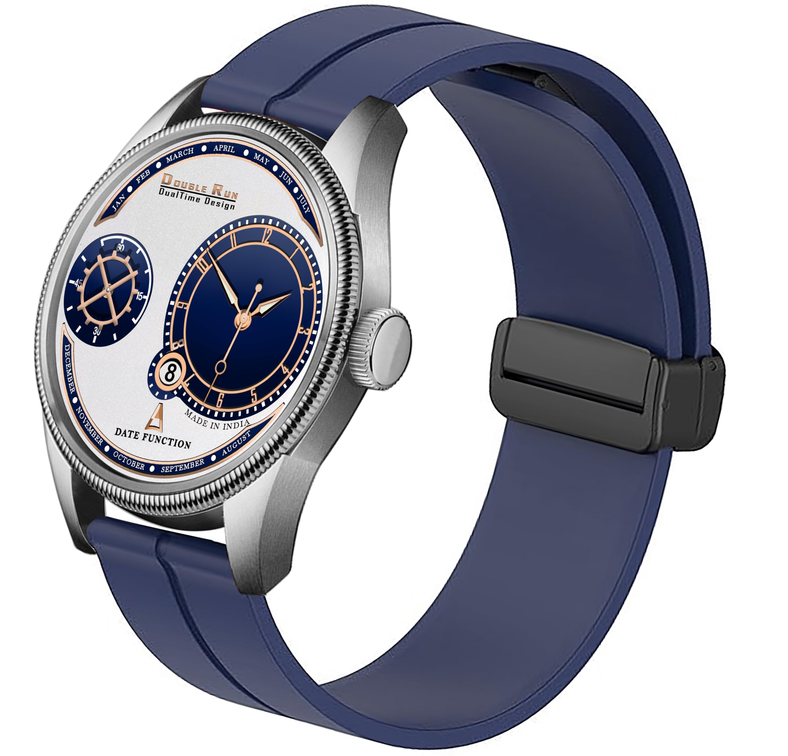 DOUBLERUN Chonograph Date Function Analoge Silicone Magnetic Belt Watch for Men, Series S-170-23
