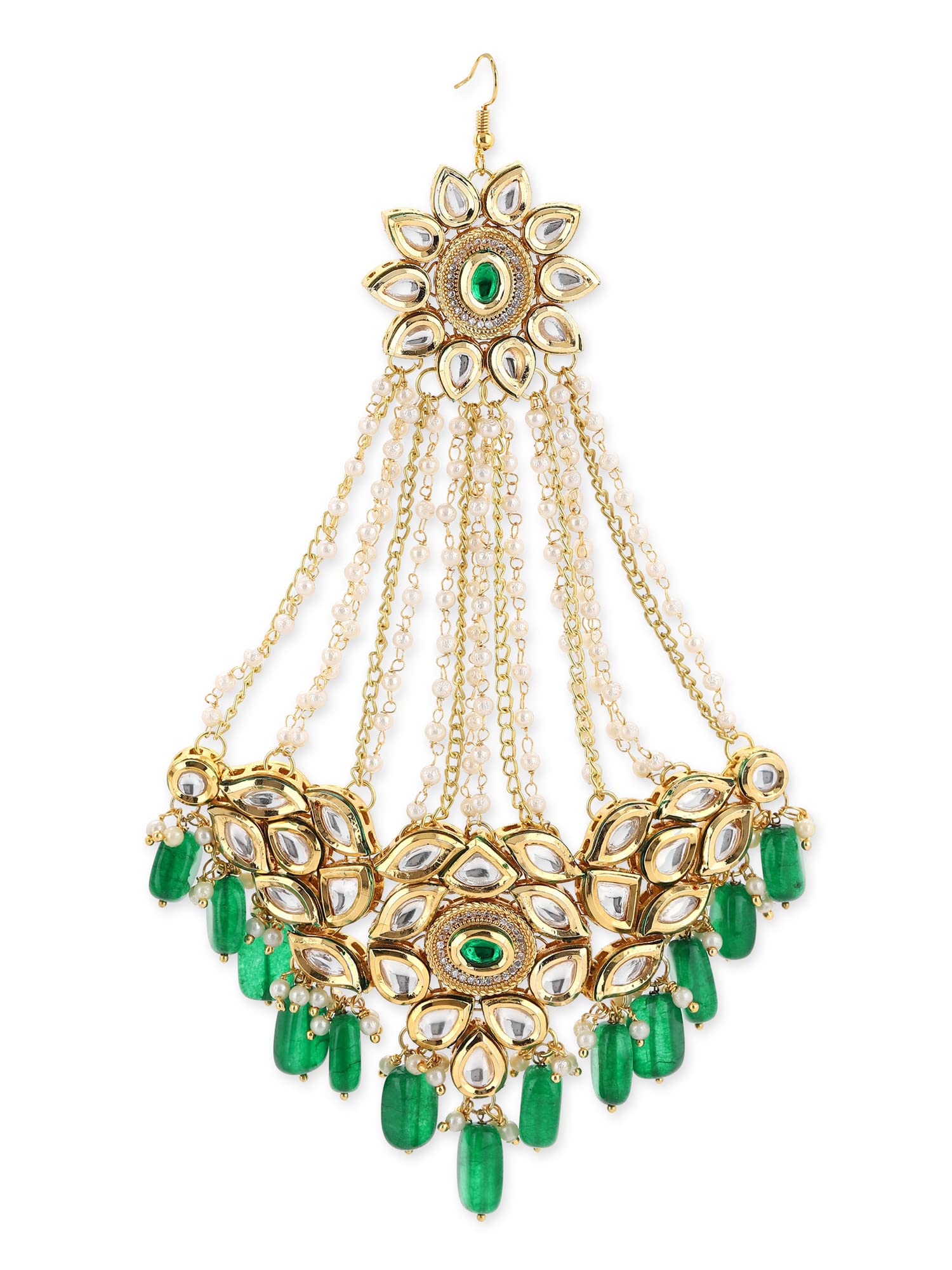 Ruby Raang Women's Mixed Metal Artificial Kundan Maang Tikkas - Traditional Jewellery Set for Women (Gold) 1
