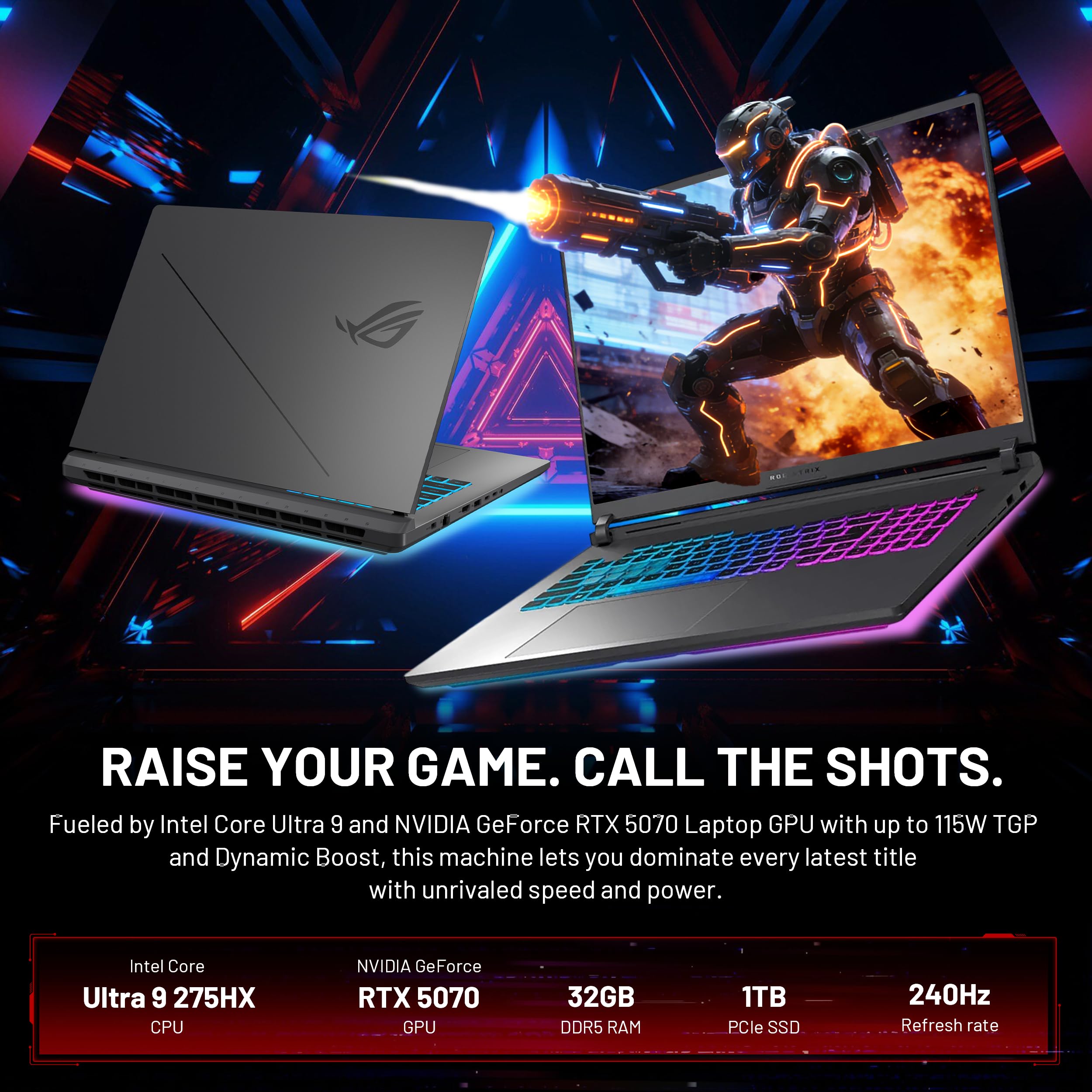 ASUS ROG Strix G18 18" WQXGA 240Hz Gaming Laptop, GeForce RTX 5070 8GB, Intel Ultra 9 275HX, 32GB DDR5, 2TB Storage (1TB SSD & 1TB Docking Station Set), Backlit Keyboard, IR Camera, Win11 Pro, Gray 4
