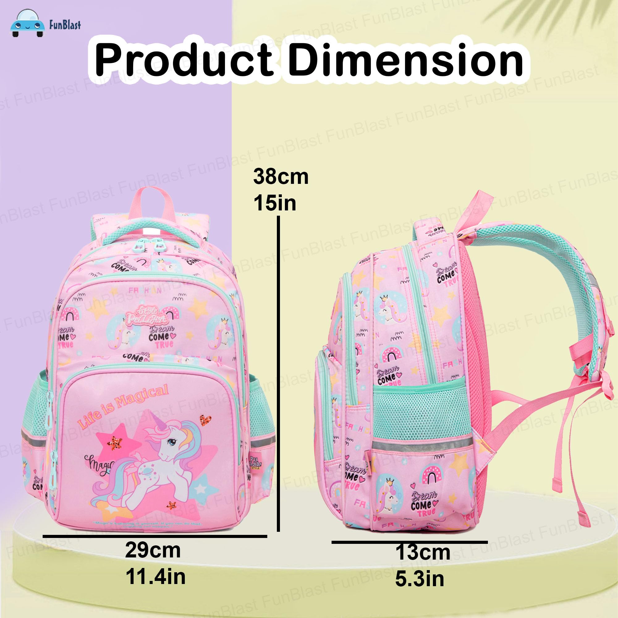FunBlast School Backpack for Girls - Unicorn Shoulder Bag, Multifunctional Lightweight Large Capacity Bag for Girls, Stylish School Bag for Girls, Travel Bag, Picnic Bag (38 X 29 X 13.5 CM) 3