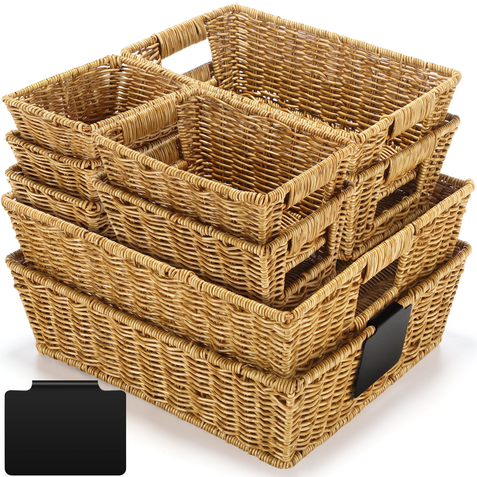 Marsui Wicker Storage Baskets with labels Set Of 9 Handwoven Multi-size Brown Storage Bins For Organizing Small Baskets Container with handle for Shelves Closet Baskets Pantry Toilet(Primary Colour) 1