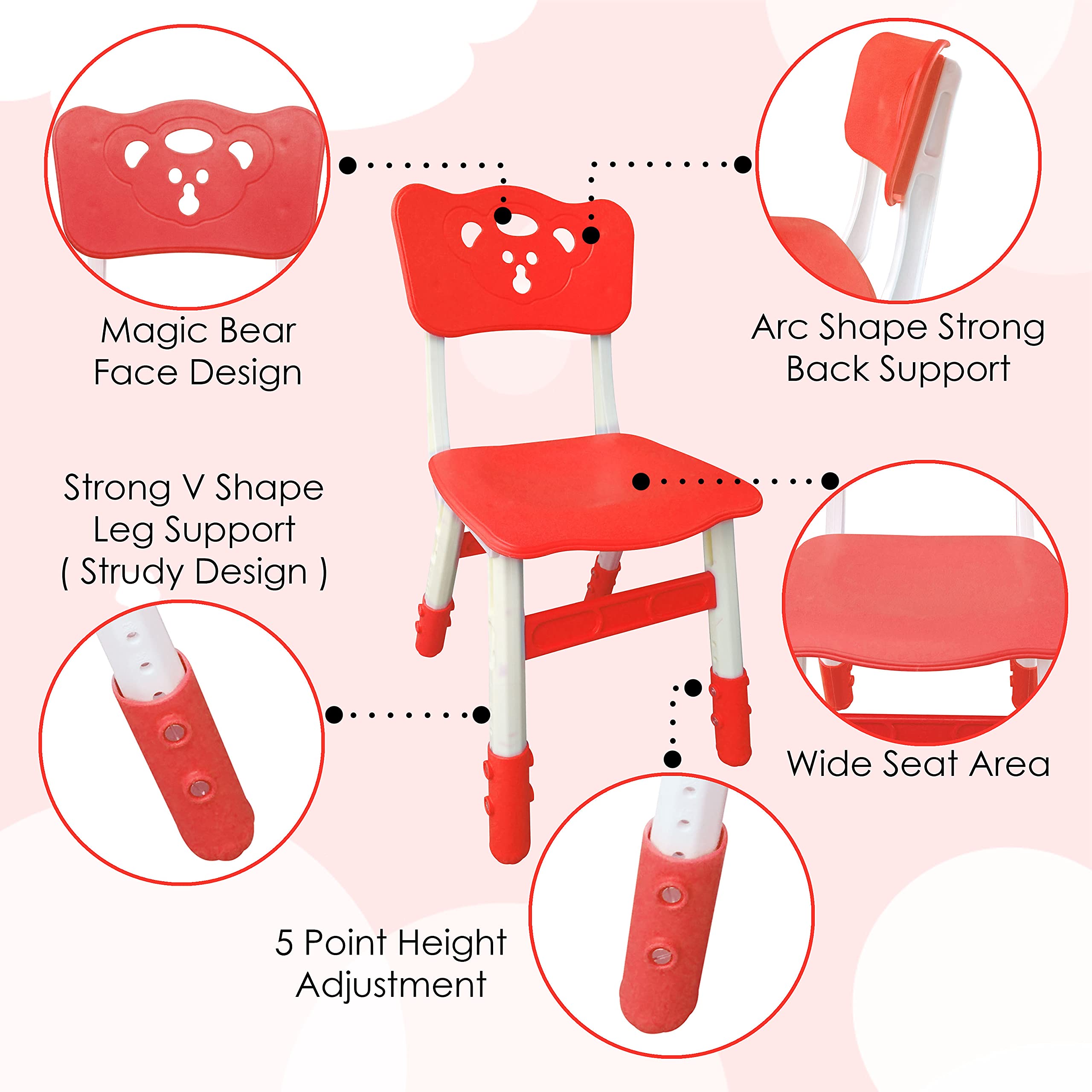 Sunbaby Kids Chair (Height Adjustable/Flexible) Strong Frame, Study Chairs, Portable, Kids Furniture Broad Wide Seating, Correct Posture Supports Back Ergonomic Design (RED) 3