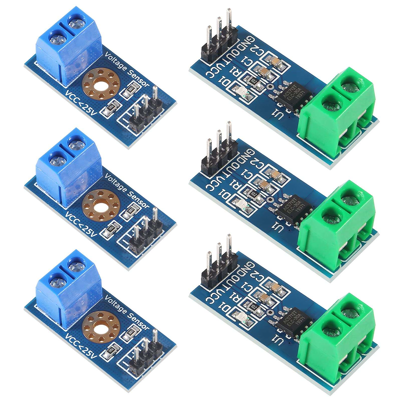 UMLIFE 3pcs ACS712 Hall Effect Current Sensor Module 30A Range ACS712 Module + 3pcs Voltage Sensor Module DC0-25V Voltage Tester Terminal Sensor for Arduino Raspberry Pi 1