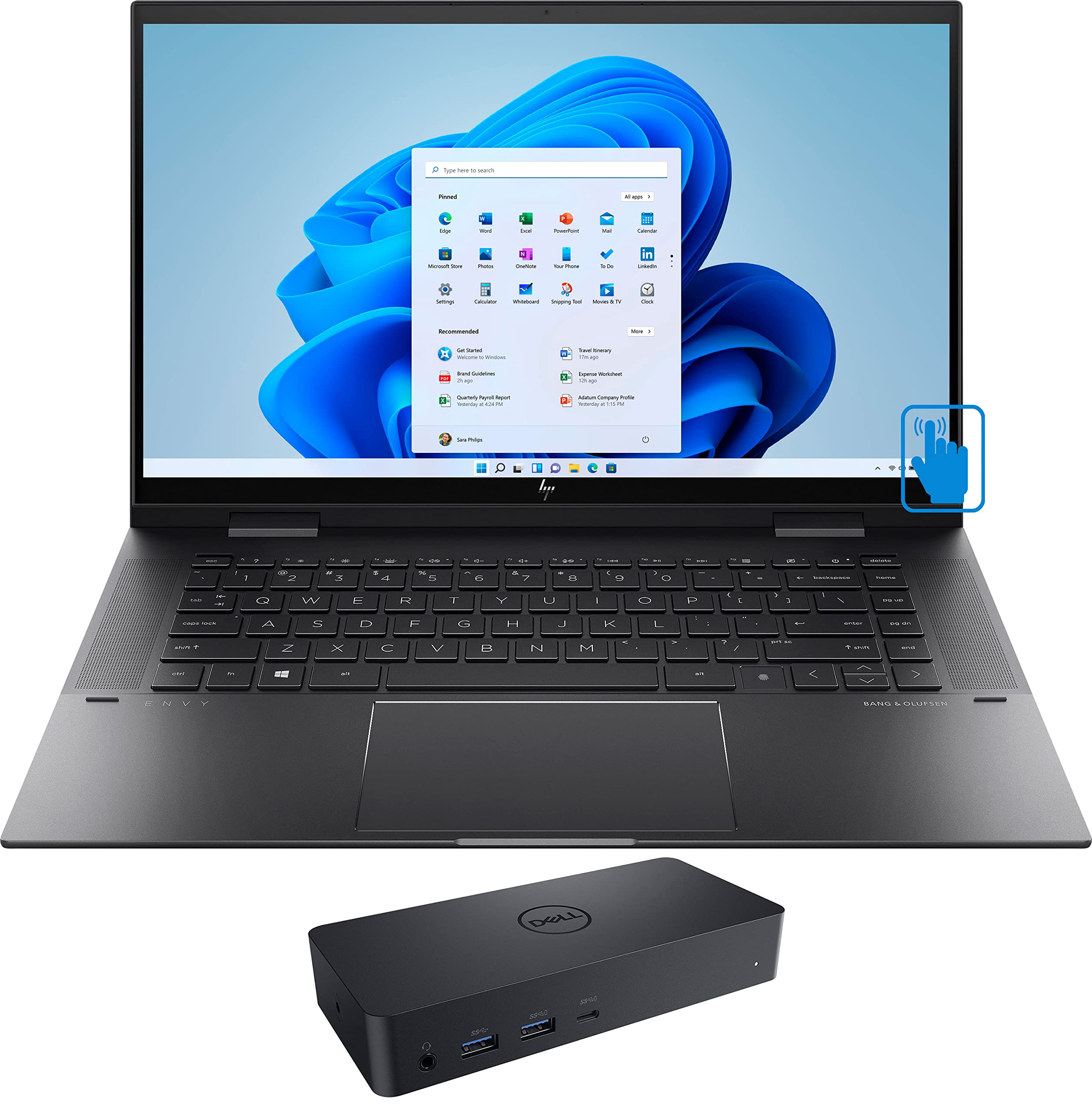 HP Envy x360-15 Home & Business 2-in-1 Laptop (AMD Ryzen 5 5500U 6-Core, 32GB RAM, 2TB PCIe SSD, AMD Radeon, 15.6" 60Hz Touch Full HD (1920x1080), Fingerprint, WiFi, Win 11 Pro) with D6000 Dock 1
