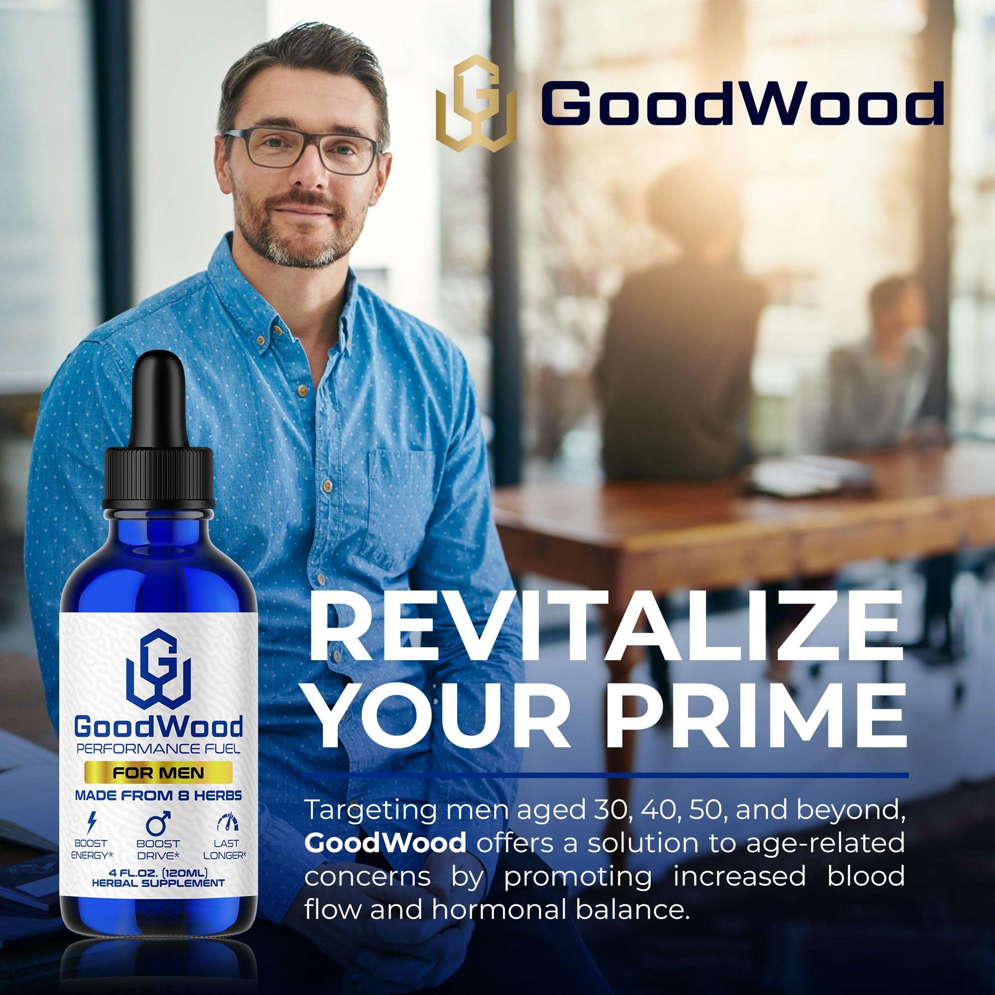 GoodWood - Male Liquid Drops - Increases Stamina and Size - Improves Energy, Drive, and Power - for Men Ages 30, 40, 50, 60+ - Made with 8 Herbs and Organic - One Pack 6