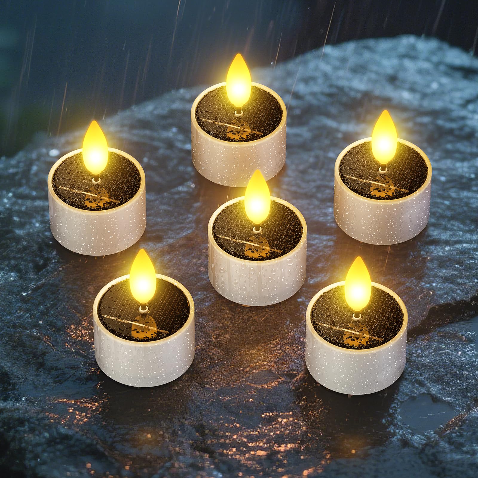 SoulBay Solar Candles Outdoor Waterproof, 6 Pack Small Flameless Flickering LED Tea Lights with Dusk to Dawn Sensor, Bright Lights for Lanterns Window Chandelier Garden Patio Deck Chandelier Décor 1