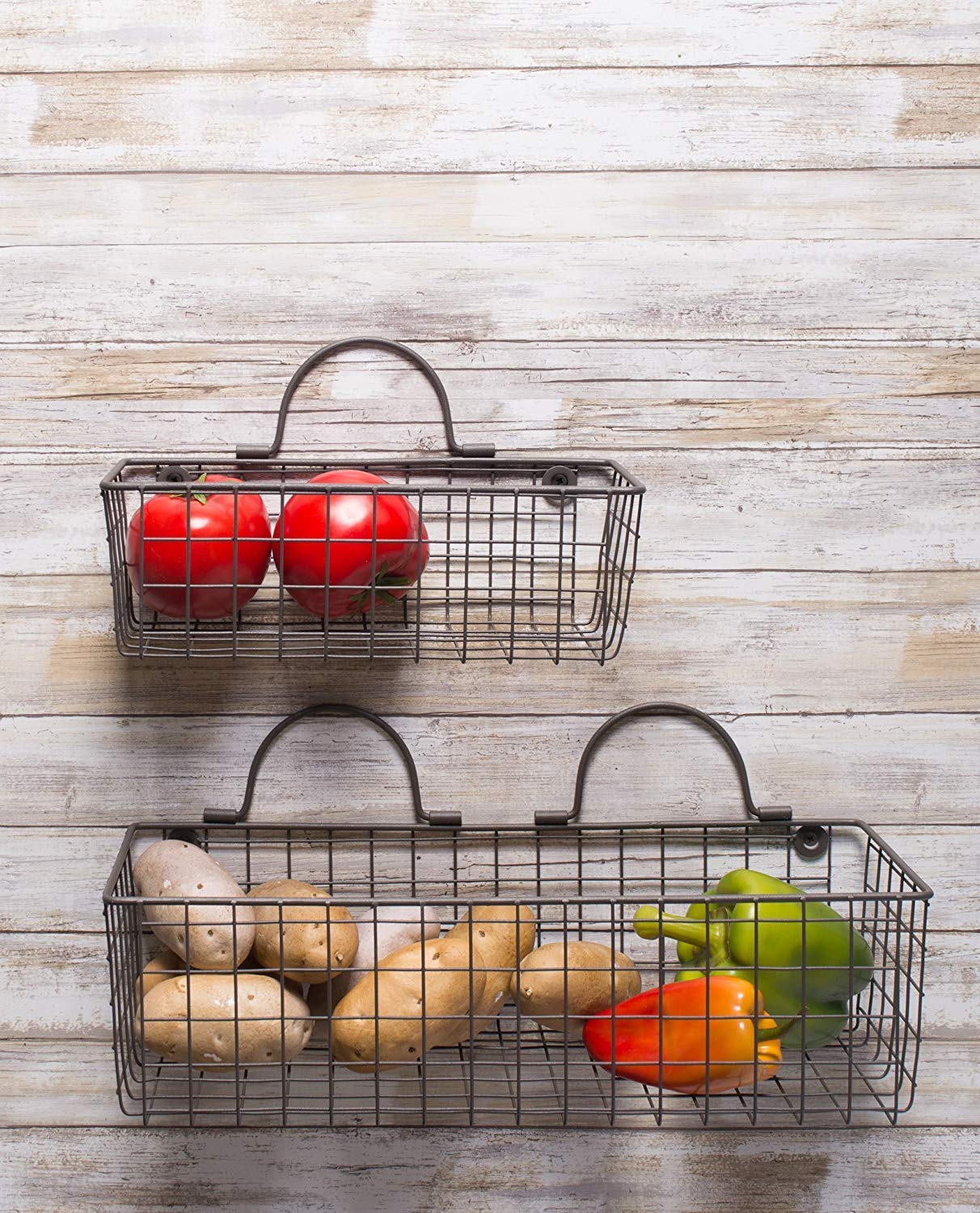 INDIAN DECOR . 28727 Wire Metal Classic Farmhouse Vintage Hanging Wall Mounted Basket (Small, Black) - Set of 2 3