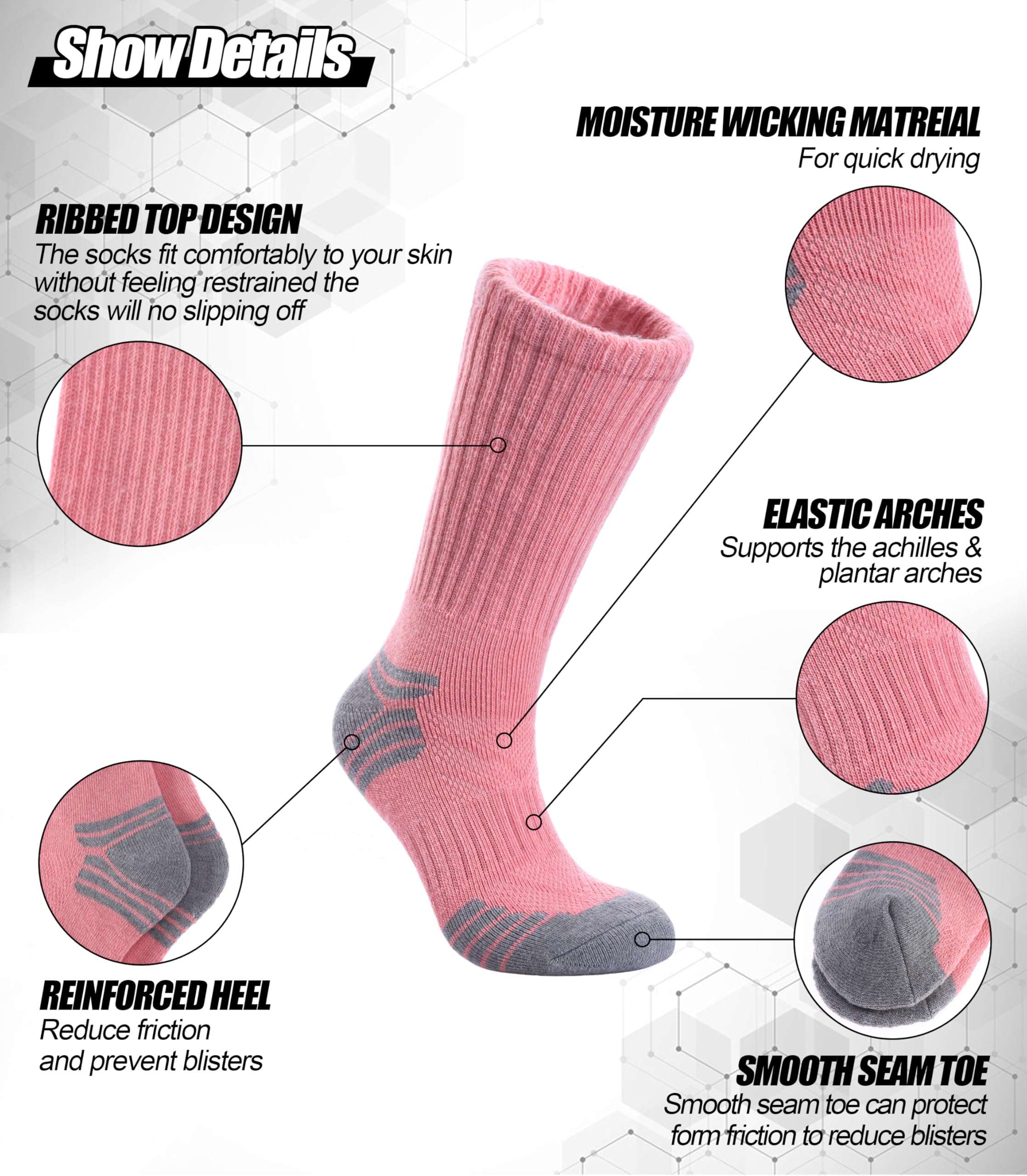 NOCIN COLOR Merino Wool Hiking Socks for Women Men Thermal Winter Warm Boot Socks Athletic Work Cozy Cushion Socks 5 Pairs(5 Pairs Colorful,Medium) 4