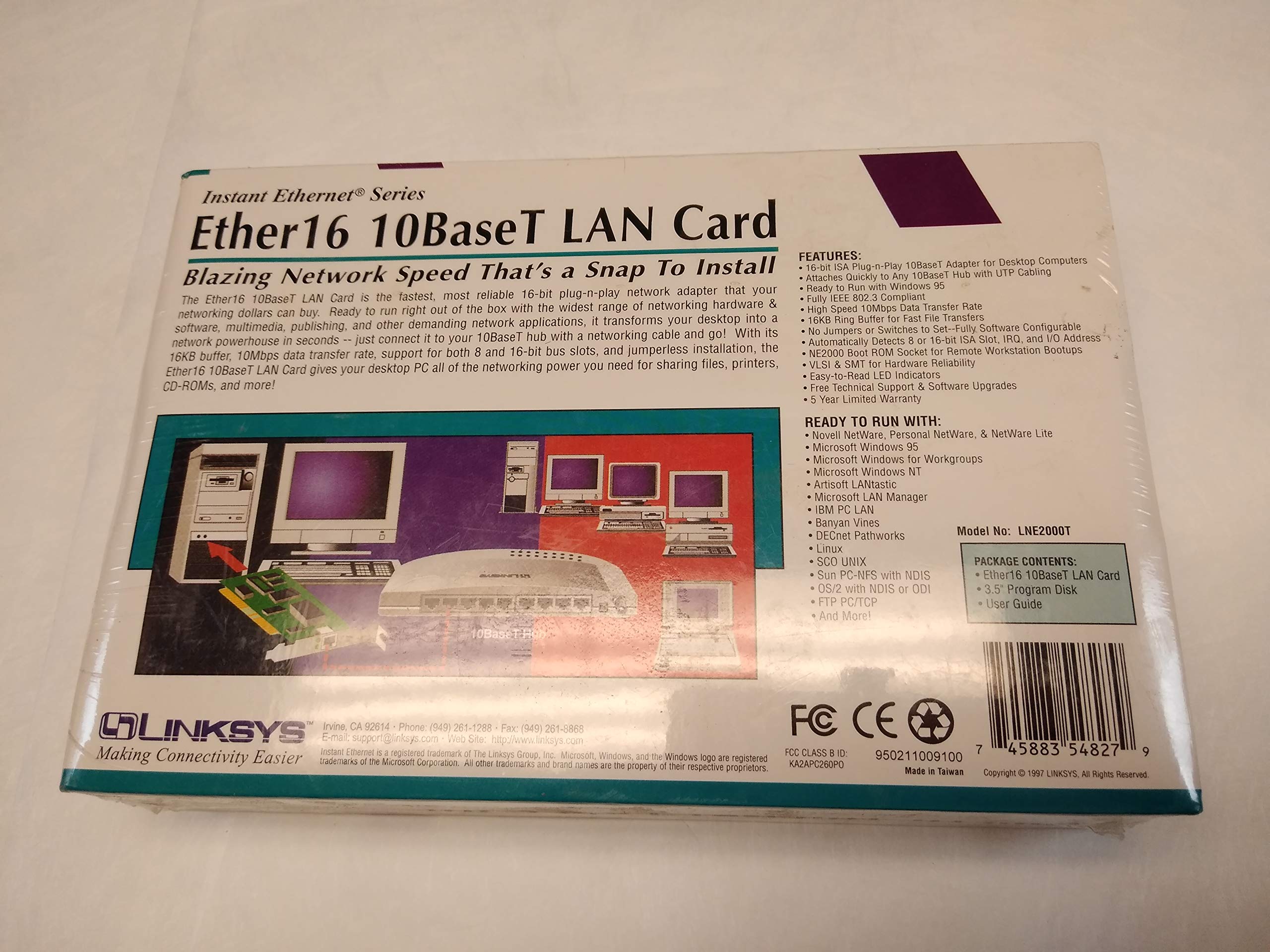 Linksys RJ45 ISA8/16 Ether16 10MBs 10BT Plug and Play Fast Enet 4