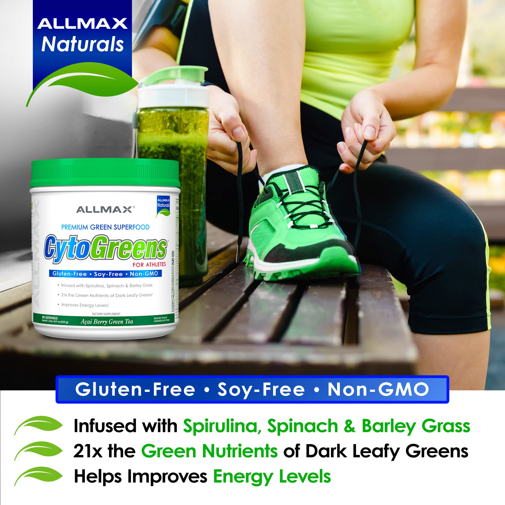 ALLMAX CYTOGREENS, Acai Berry Green Tea - 0.6 lbs - Supports Performance, Recovery & Energy - with Spirulina, Chlorella, Spinach, Barley Grass & Green Tea - 30 Servings 5