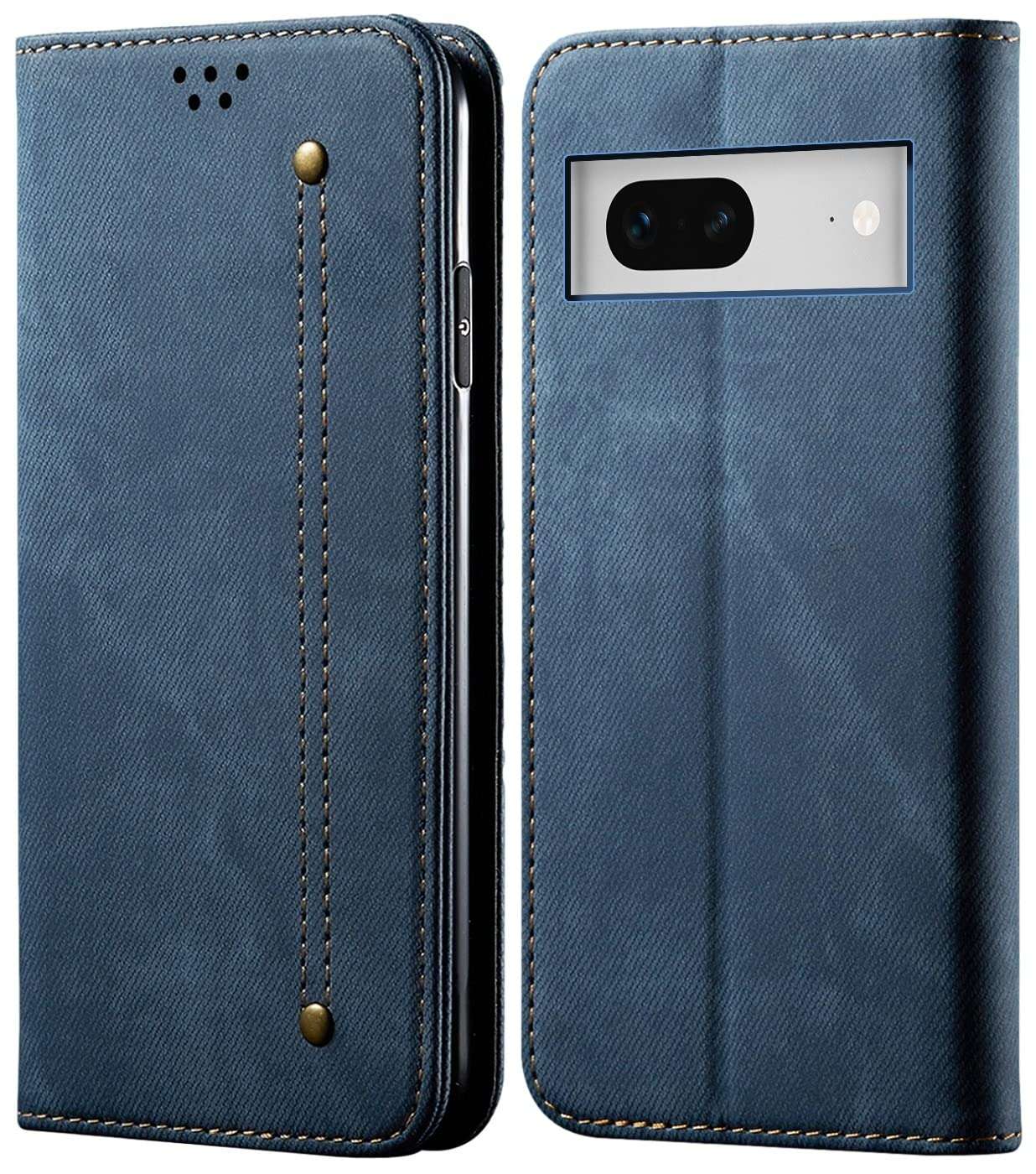 Cubix® Denim Flip Cover for Google Pixel 7 Case Luxury Slim Wallet Folio Case Magnetic Closure Cover (Blue) 1