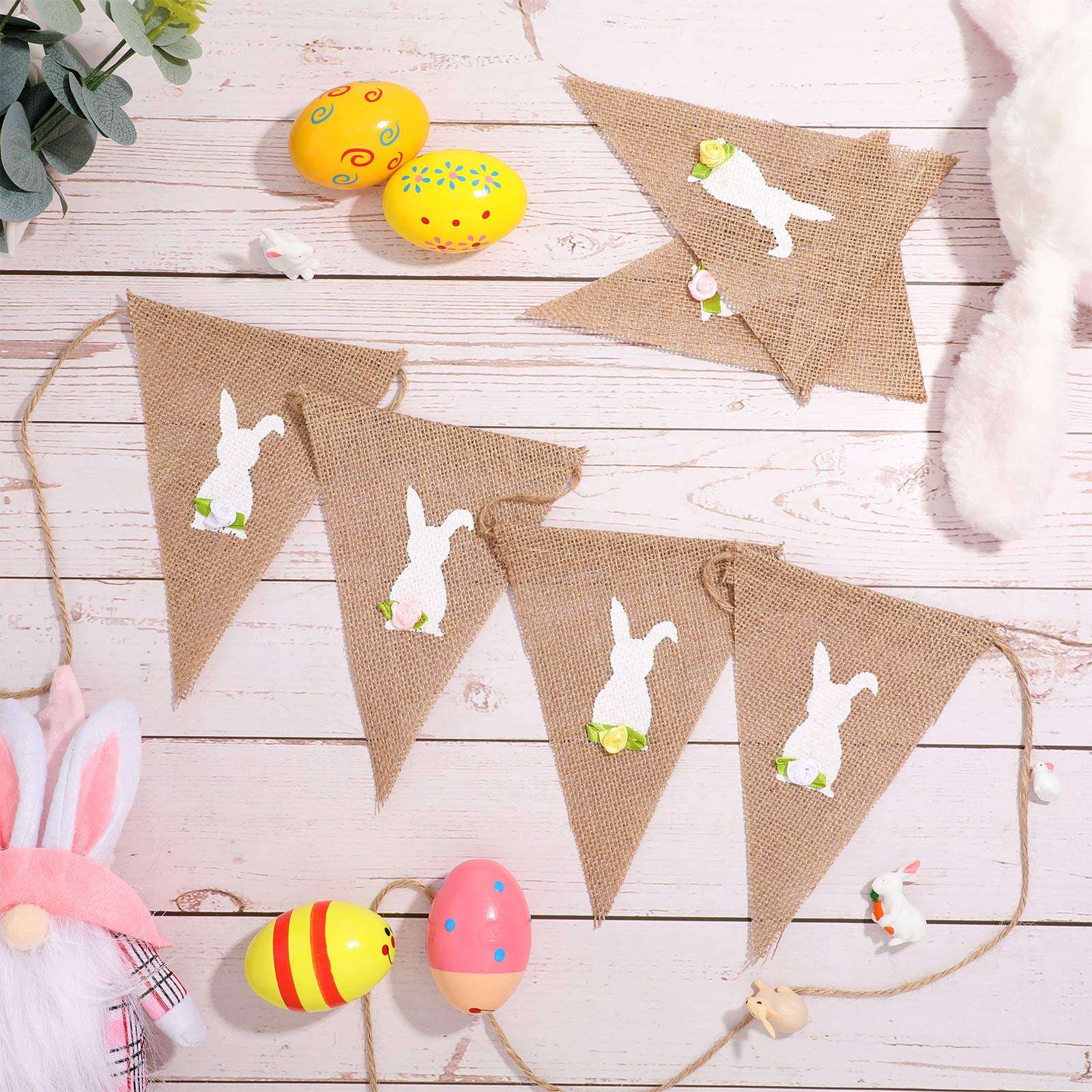 Easter Banner Burlap Garland Banners, Burlap Bunny Garland for Easter Decorations Fireplace Home Office School Outdoor Party Supply 3