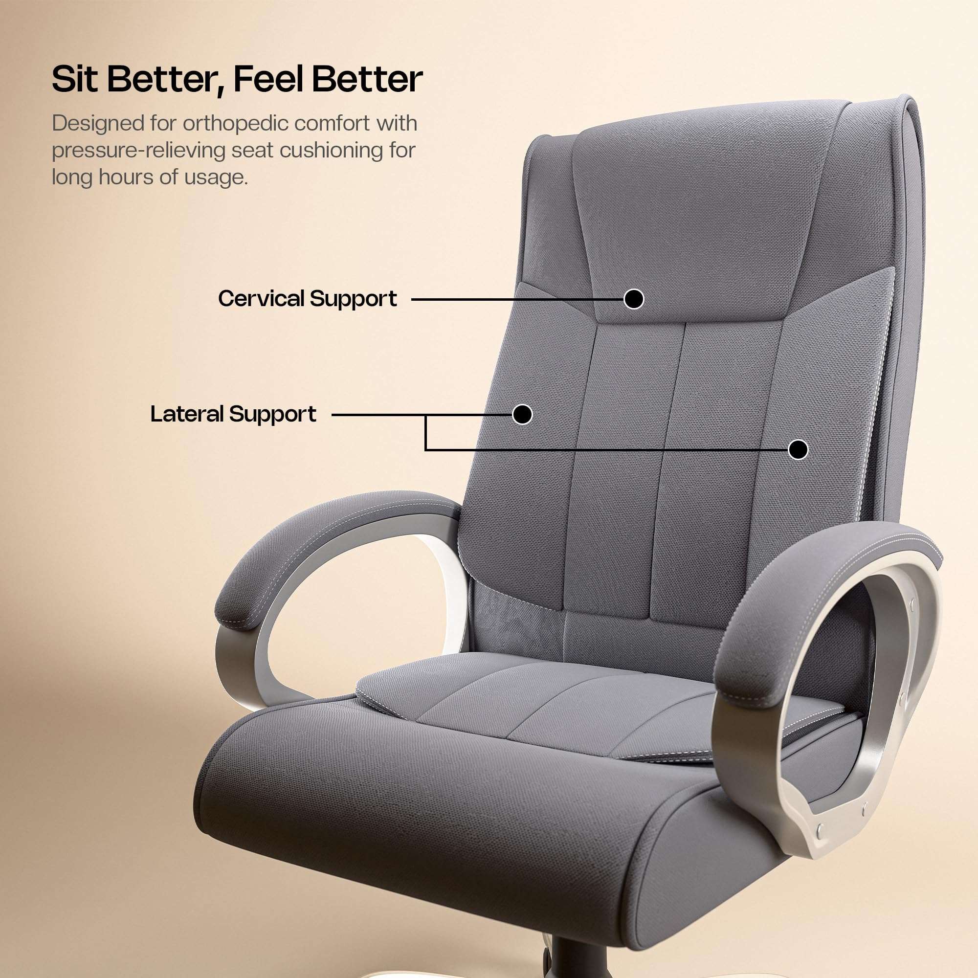 Green Soul Kiev Orthopedic Boss Chair with 3 Year Warranty | Breathable Fabric Office Chair | Ergonomic Executive Chair with Spacious Cushioned Seat | Heavy Duty Metal Base | Rocking Function - Grey 3