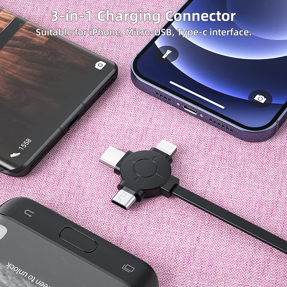 Car Retractable Charging Cable Box 3 in 1 USB Type C Fast Charger Cord Station Car Headrest Backseat with Share Ride Customer Taxi，Multi Cord Connector for All Phones/iPhone/Samsung/Android/ 4