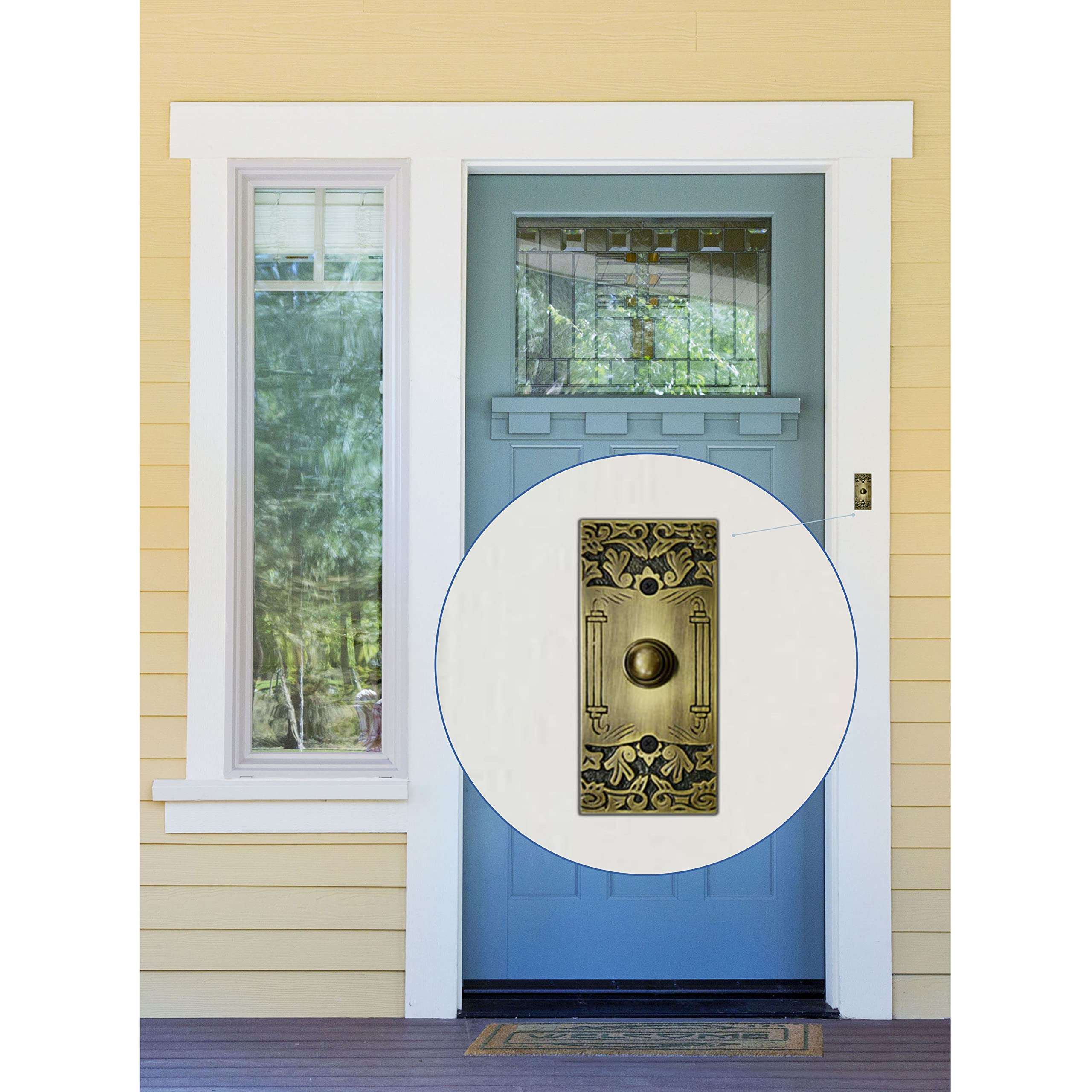 Akatva Doorbell Button with T Hinge Set – 2 Pieces Gate Hinges for Wooden Fences Heavy Duty – Bell Push Button – Doorbell Button Wired – Barn Hinges for Doors – Black Hinges – Antique Brass Finish 3