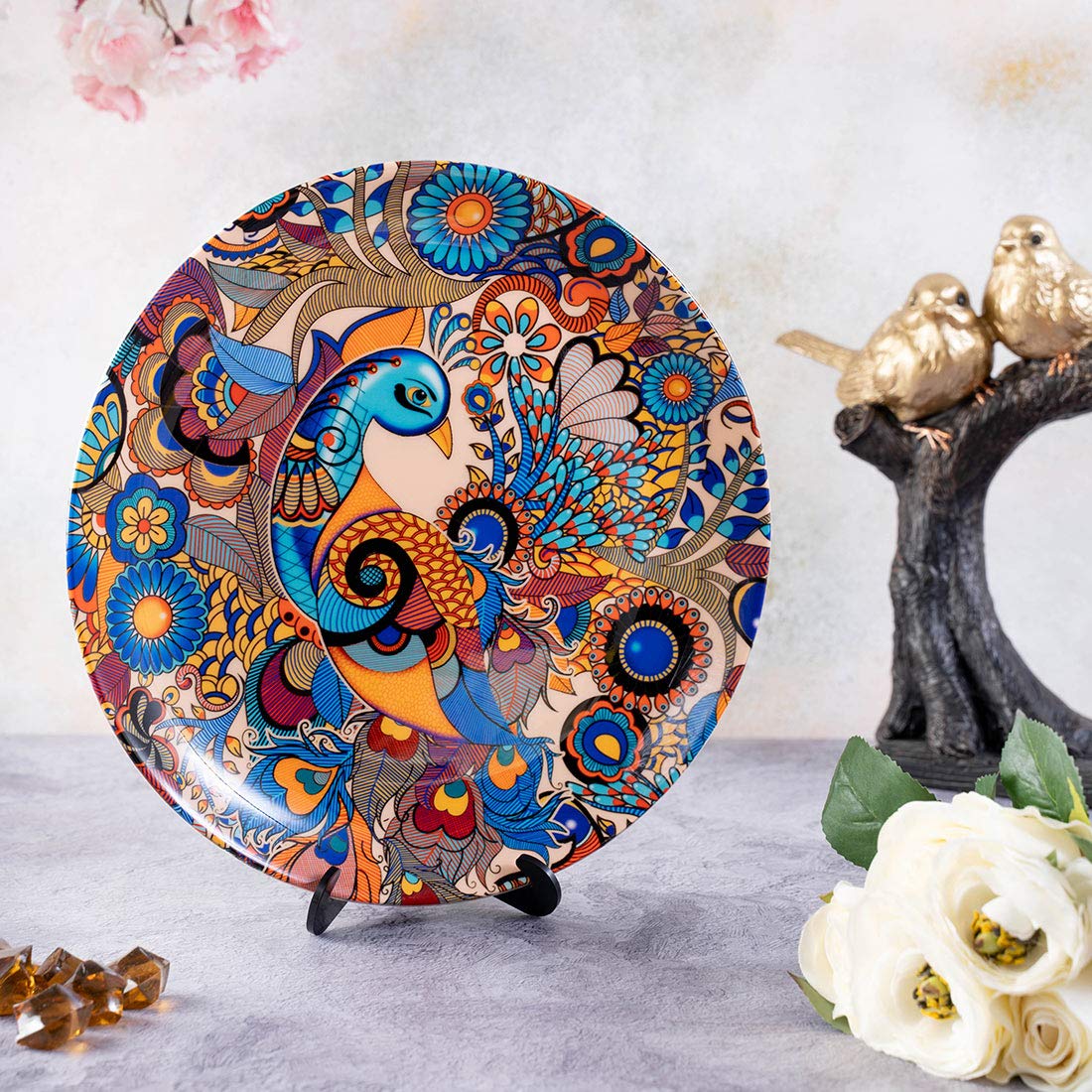 KOLOROBIA Decorative Wall Plate|Stand & Metal Hook| Peacock Admiration |Hanging Wall Plate| 7inch |Gift Box Packaging |Ceramic Wall Plate for Wall Décor I Home Décor I Living Room I Office 3