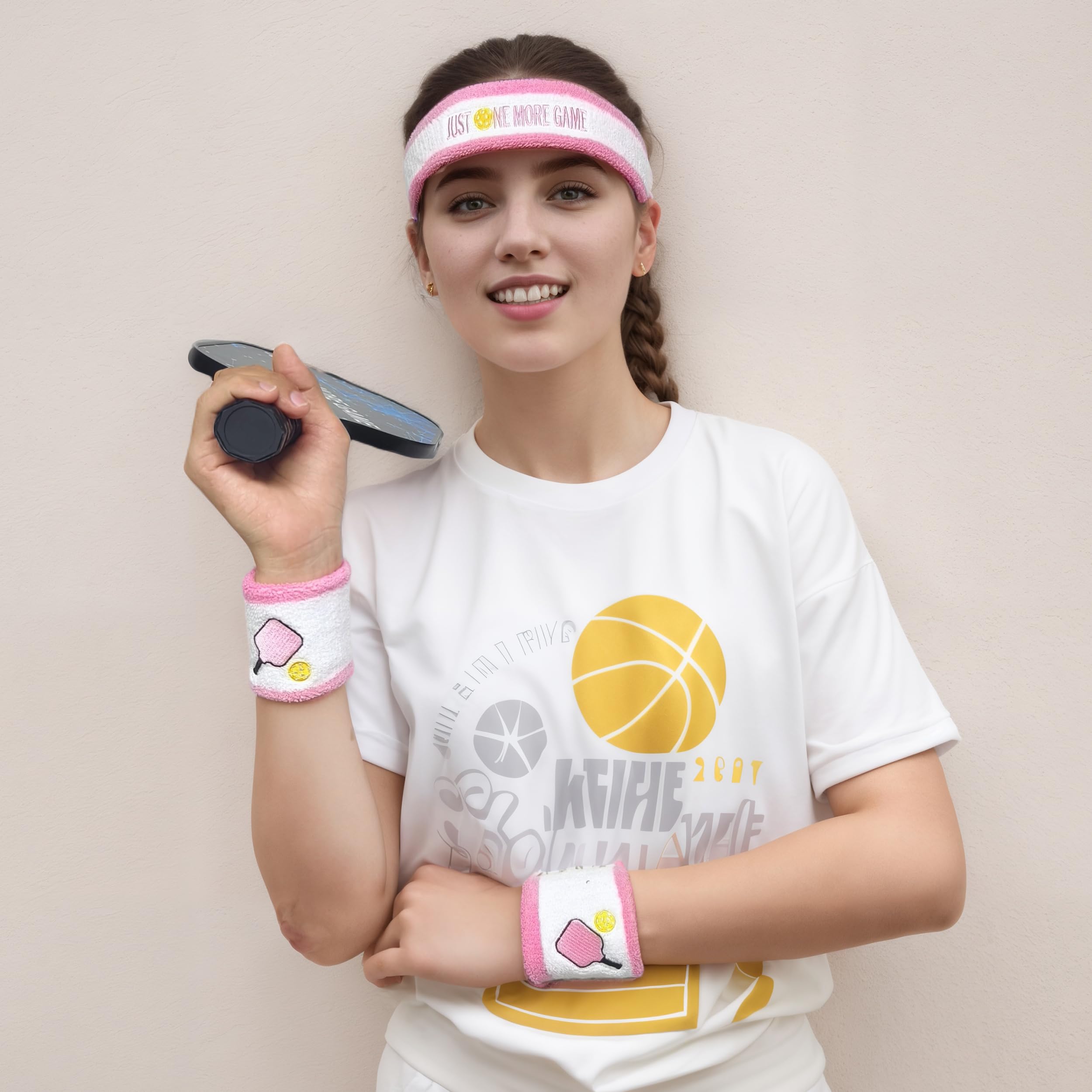 3 Pcs Pickleball Sweatband Set Men Women, Moisture Wicking Sweat Absorbent 2 Wristbands and 1 Headband for Basketball Tennis, Great Gift for Sports 5