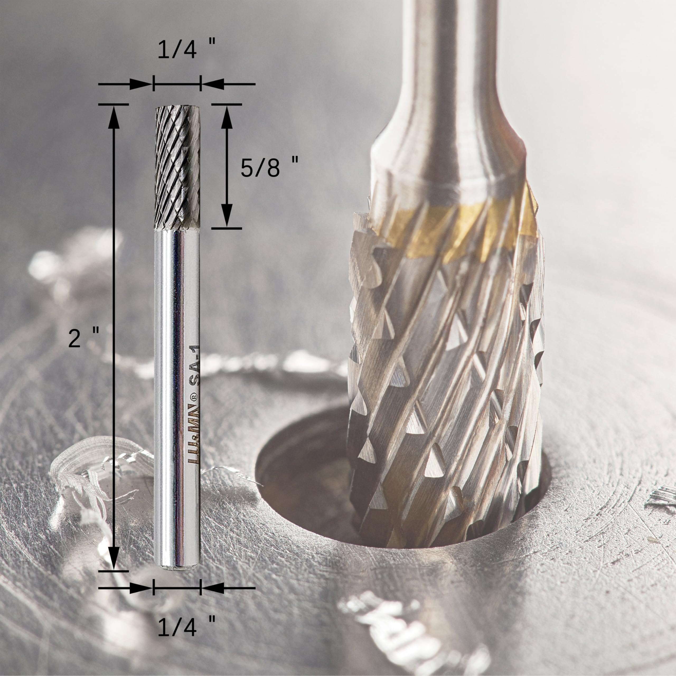 SA-1 Solid Carbide Burr Rotary File Cylindrical Shape Double Cut for Die Grinder, 1/4'' Shank and Cutter 5/8'' Cutter Length, widely used for metalwork, tool making, engineering, wood carving 3
