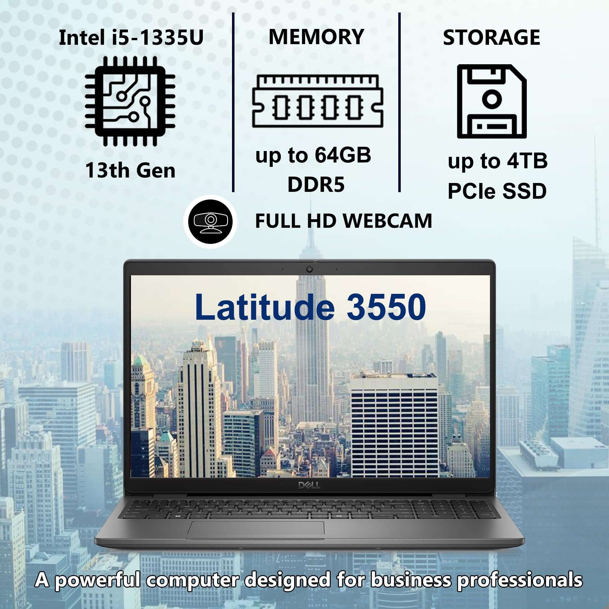 Dell Latitude 3550 Laptop Computer for Business and Work, Intel Core i5-1335U (Beat i7-1255U), 4GB DDR5 RAM, 512GB PCIe SSD, 15.6" FHD, WiFi 6E, Bluetooth, FHD Webcam, USB4 Type-C, Windows 11 Pro 2