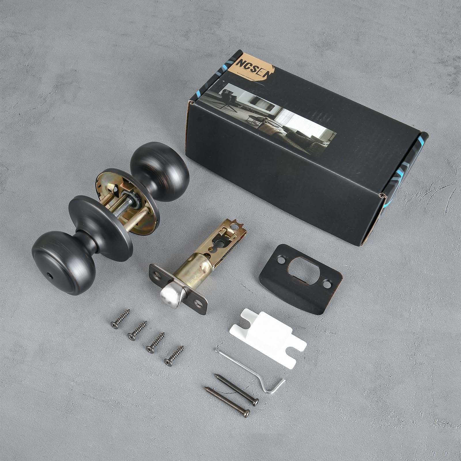 NCSEN 10 Pack Black Door Knobs Interior, Aged Bronze Door Knob with Lock, Coastal Style Door knob for Privacy and Bedroom 5