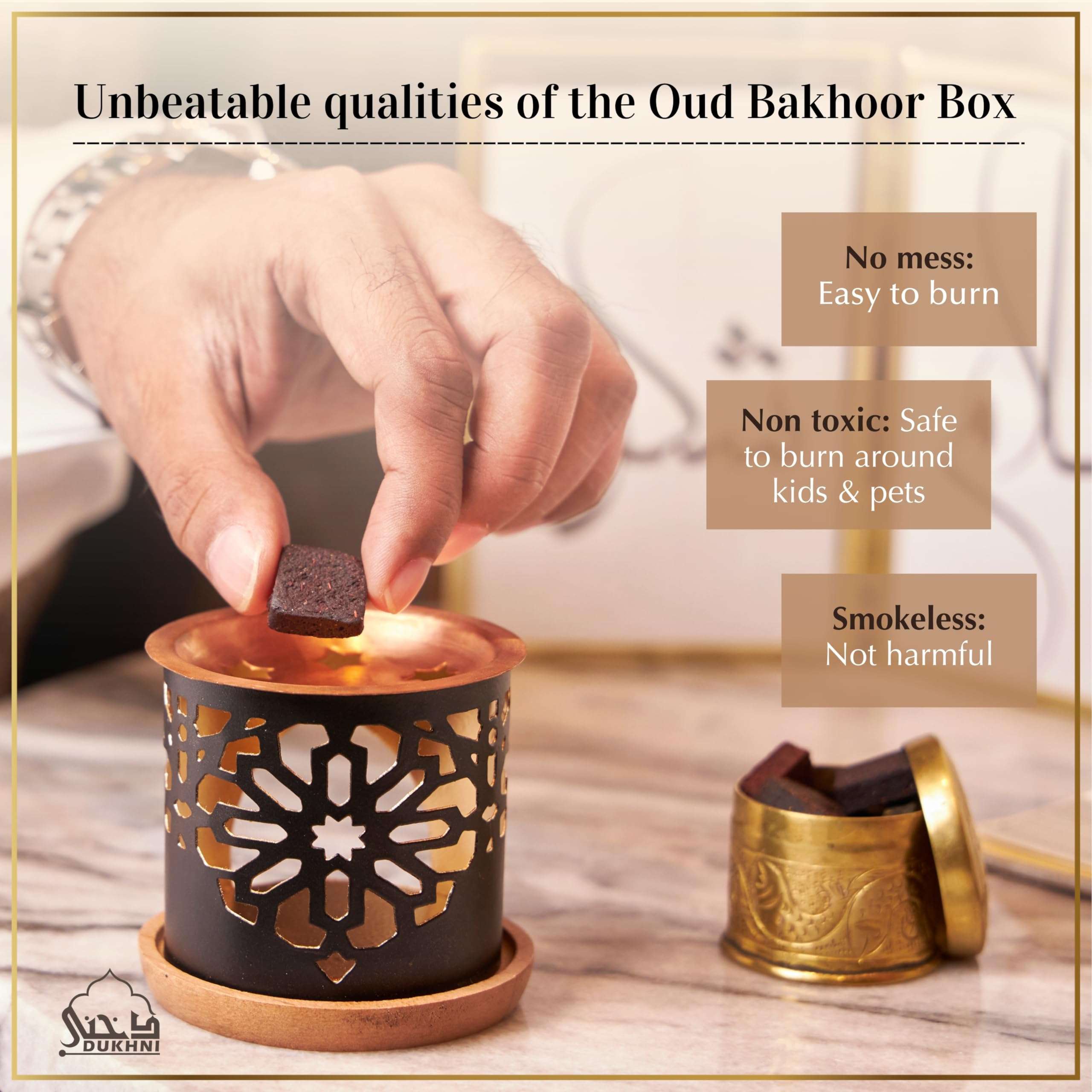 Dukhni Oud Al Khaleeji Bakhoor Set | 9 Piece Each & Tree Burner | Arabic Incense | Deep Oud Blend | Perfect for Prayer Time, Relaxation & Meditation | Perfect Diwali Gift for Employees 5