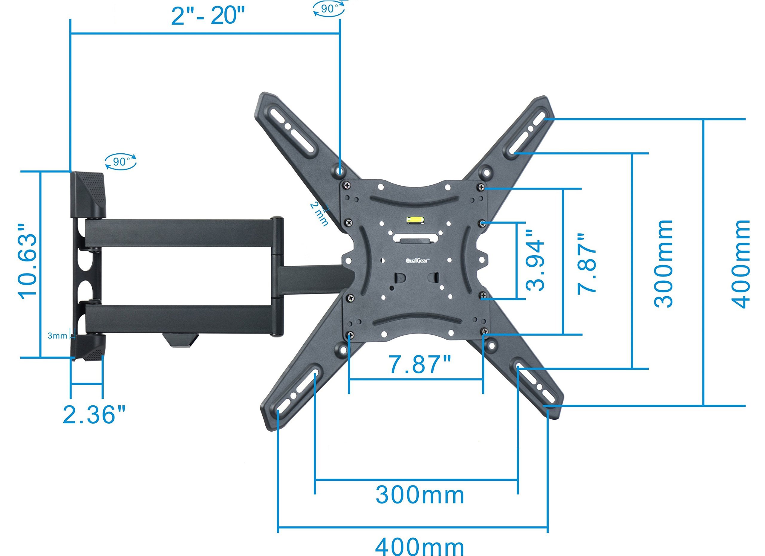 QualGear Qg-TM-021-Blk Universal Ultra Slim Low Profile Articulating Wall Mounting Kit for Most 23-Inch to 47-Inch and Some 55-Inch Led TVs, with 6ft HDMI V2.0 Cable, Black 4