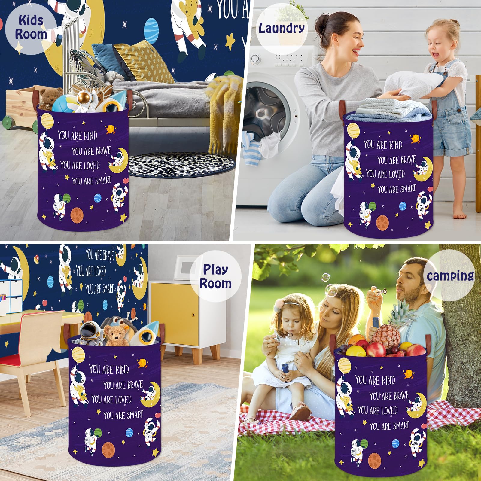 Space Room Decor Kid Storage Box,Boys Astronaut Planets Stars Kids Laundry Basket Organizer Toy Box Bin, Outer Space Blue Laundry Hamper for Baby Bedroom Classroom Nursery Round (Space-Astronaut) 6