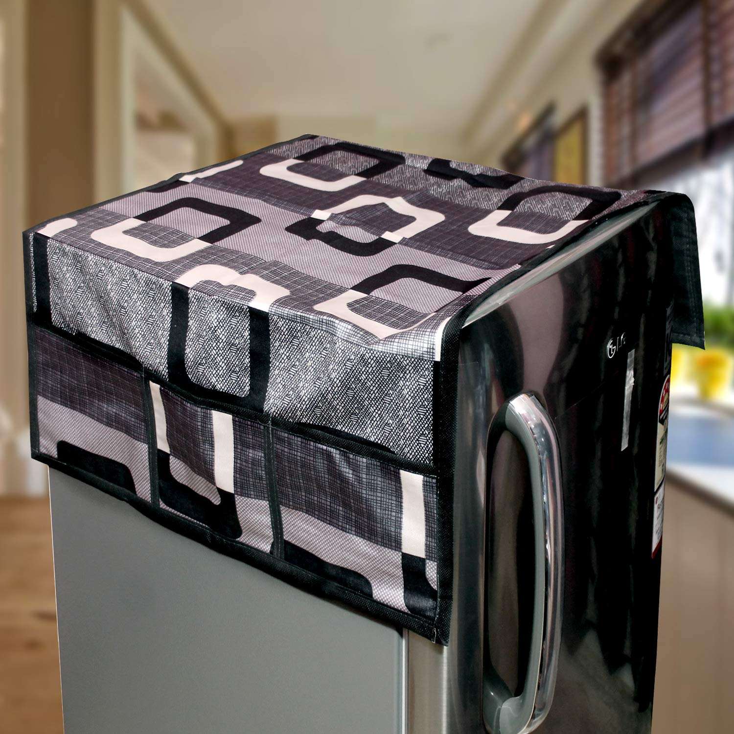 KANUSHI Industries® Front Load Washing Machine Cover+1pc Fridge/Refrigerator Cover+1 pc Microwave Cover+2 pc Handle Cover(W.M-Front+FRI+Micro+2-HDL-Black-Box) 4