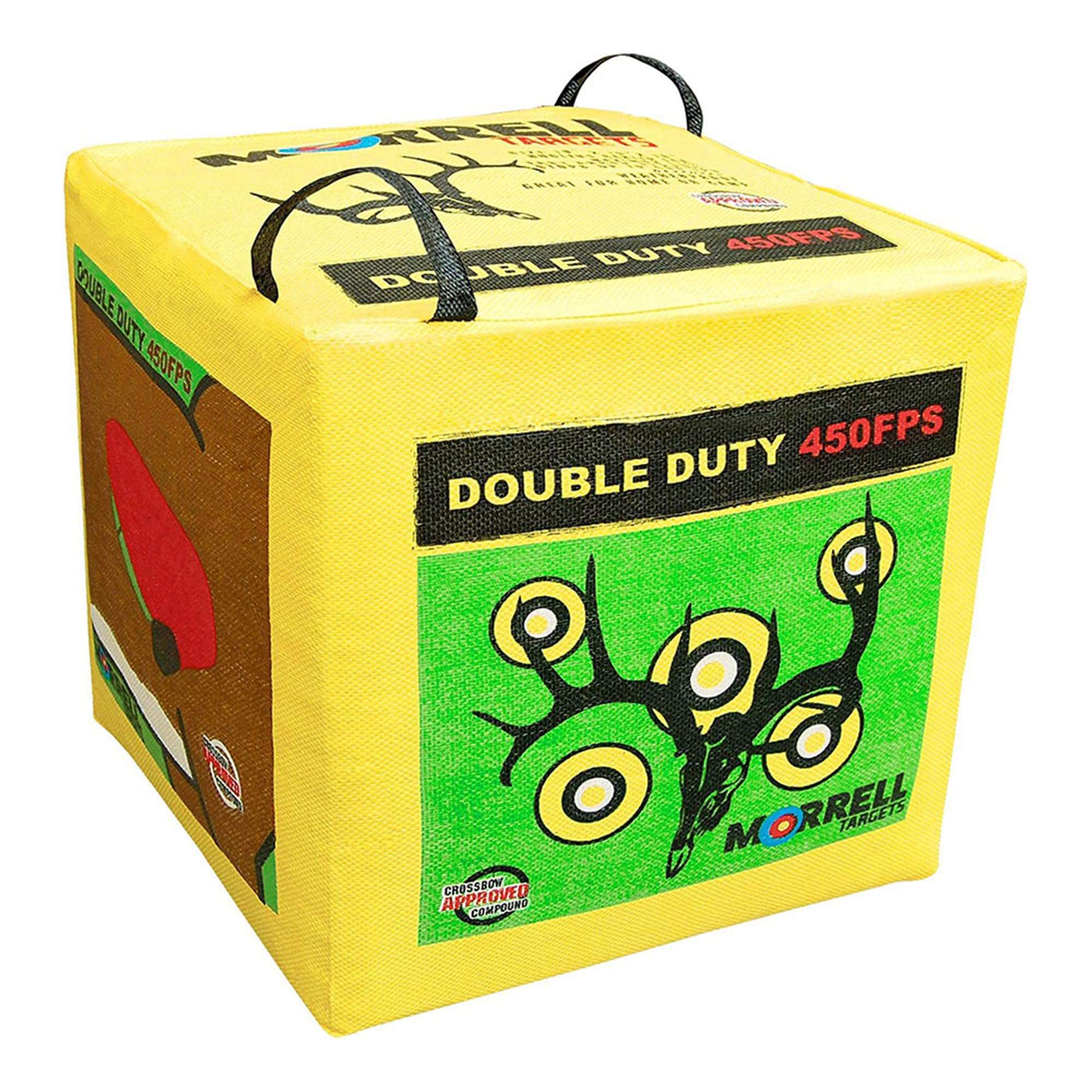 Morrell Double Duty 450 FPS Cube Field Point Archery Bag Target with Traditional Bullseyes, Nine-Ball, Dartboard Game, and Deer Vitals, 4 Pack, Yellow 3