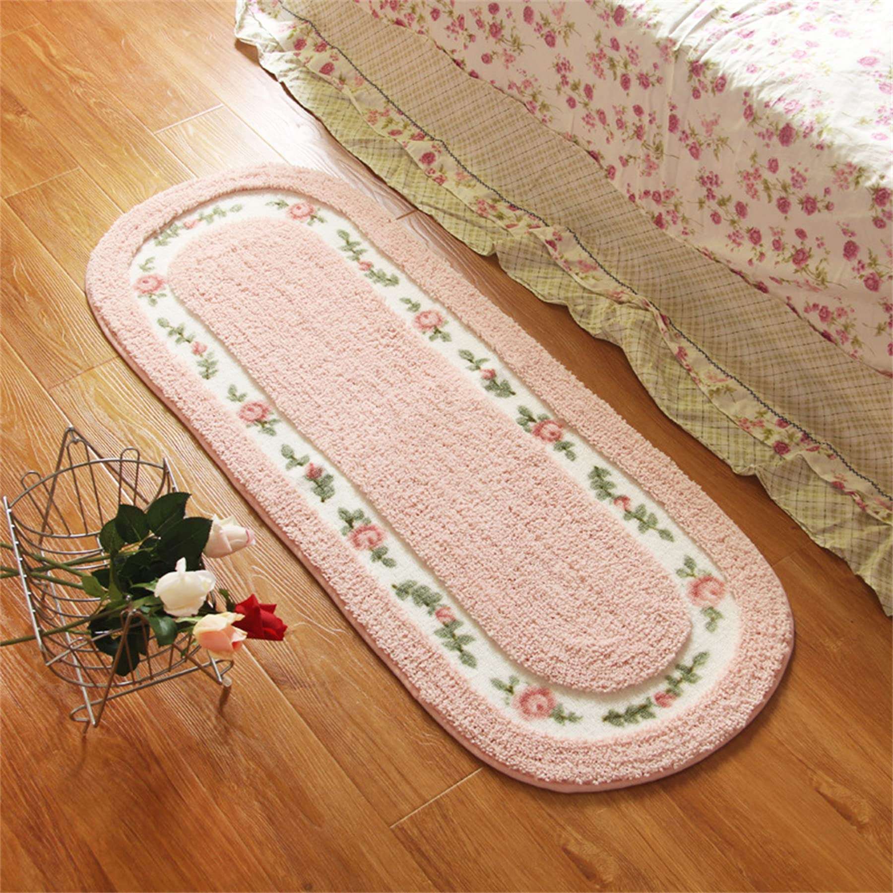 ABREEZE Rose Flower Area Rugs for Living Room Bedroom Non Slip Door Mat Ultra Soft Washable Rug Absorbent Bath Rug Floor Mat Carpet Kitchen Mat 17.71x49.21 Inch Pink 2