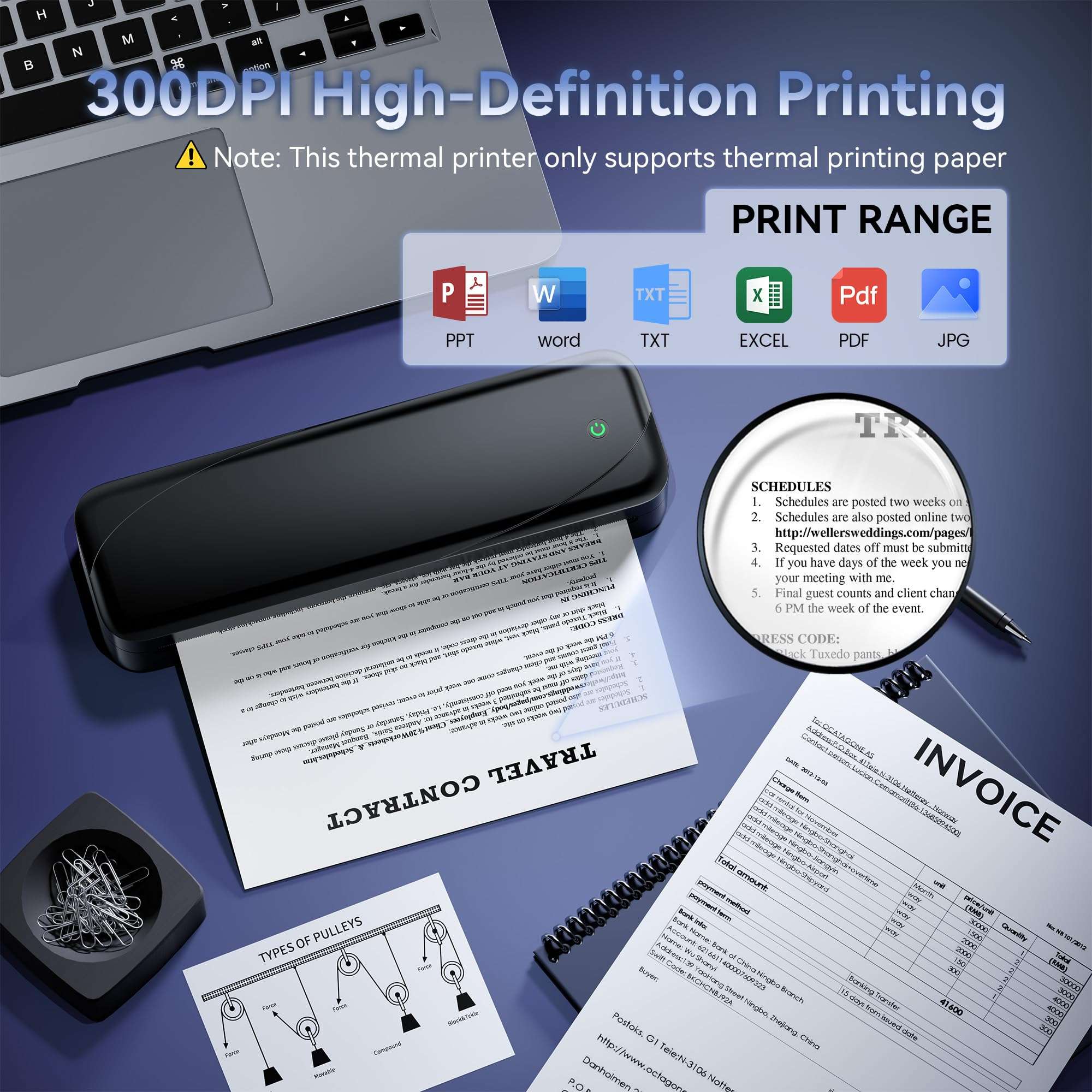 NelkoGlobal Portable Wireless Thermal Printer for Travel - Bluetooth Compatible with iOS, Android & Laptops - Supports 8.5" x 11" US Letter & A4 Paper (Black) 5