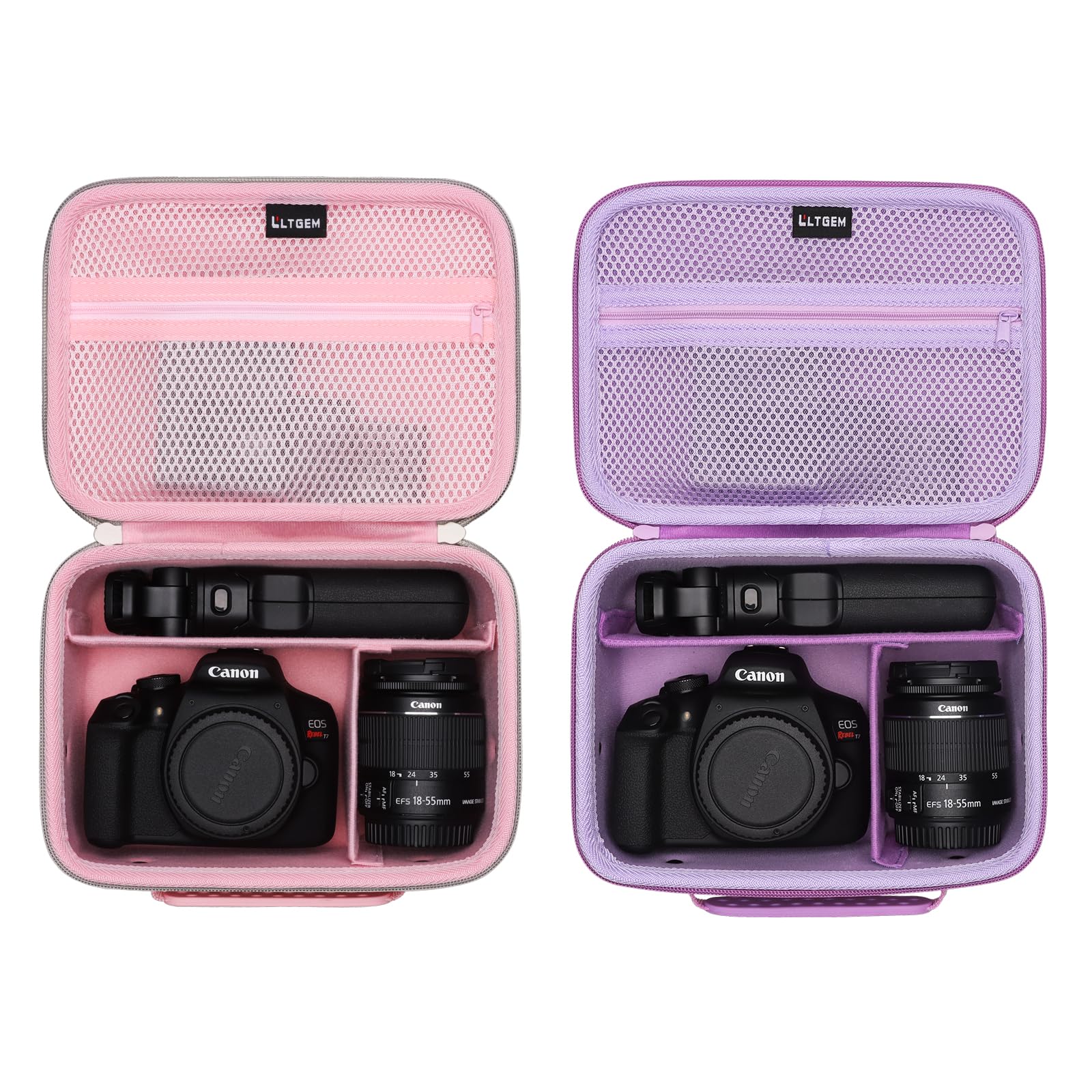 L LTGEM Camera Case Compatible with Canon EOS Rebel T7 / R100 / R50 / R5 / R6 Mark II / R7 / R8 / 90D / 5D Mark IV, Sony, Nikon DSLR Camera, Lens, Tripod, Pink & Purple