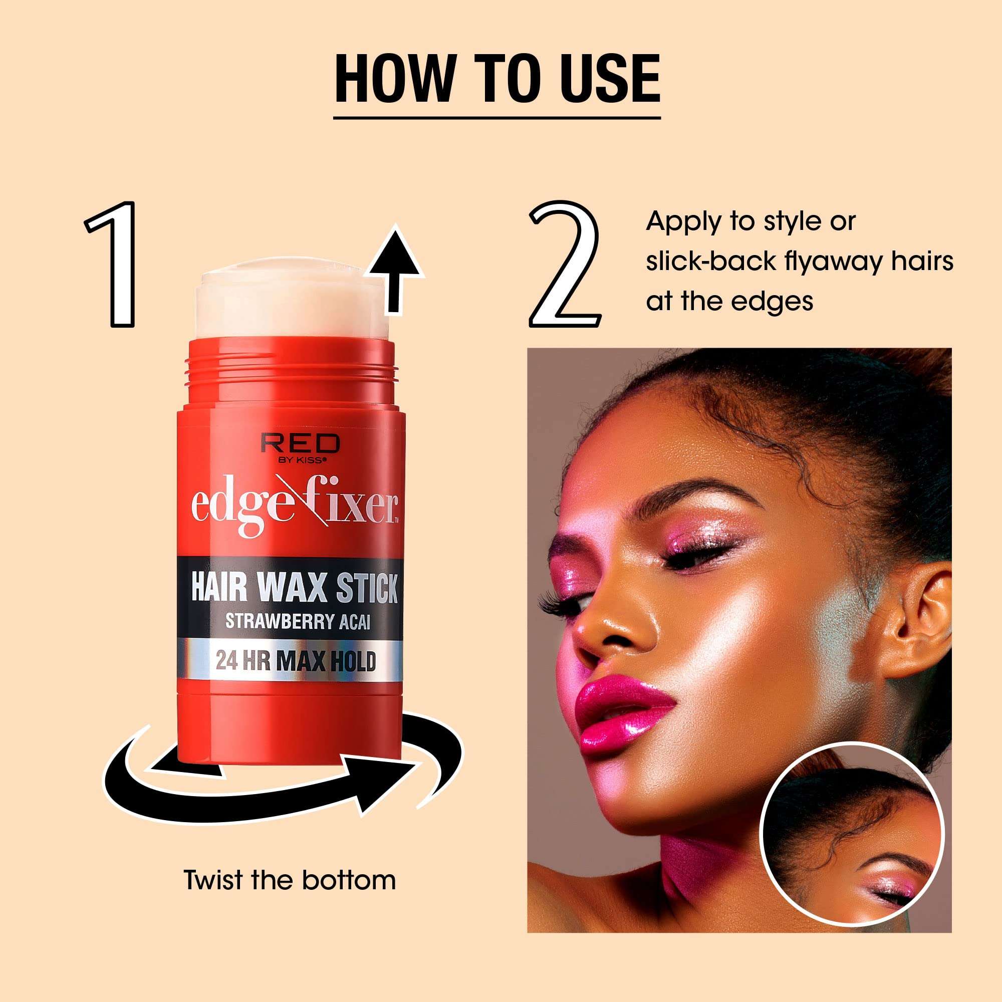 Red by Kiss Hair Wax Stick 24HR Max Hold Edge Fixer Edge Control Pomade Non-Sticky, Non-Oily Flake Free Hair Styling Wax (Strawberry Acai) 4