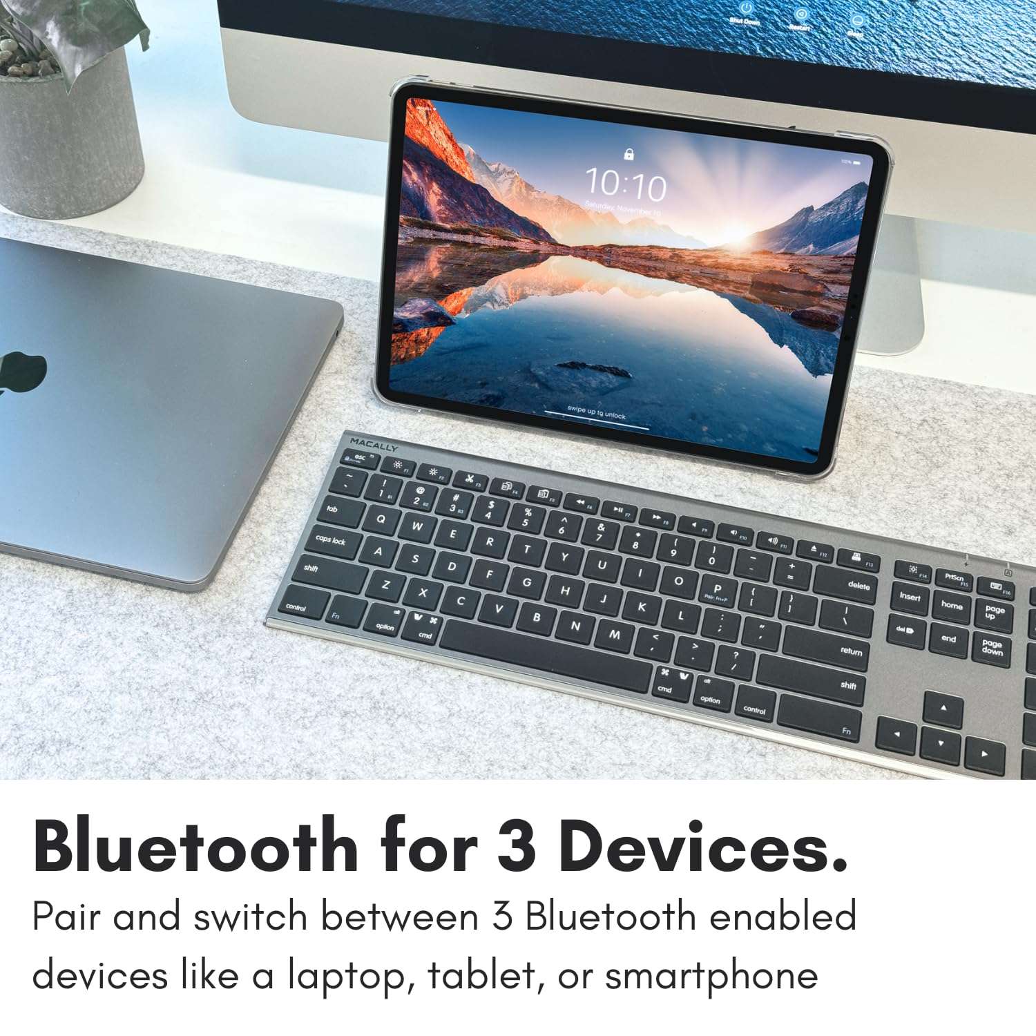 Macally Wireless Bluetooth Keyboard for Mac - Compatible Apple Keyboard or MacBook Pro/Air, iMac - Multi-Device, Up to 3 Devices with 110 Keys, 20 Shortcuts, Numeric Keypad, and Rechargeable 3