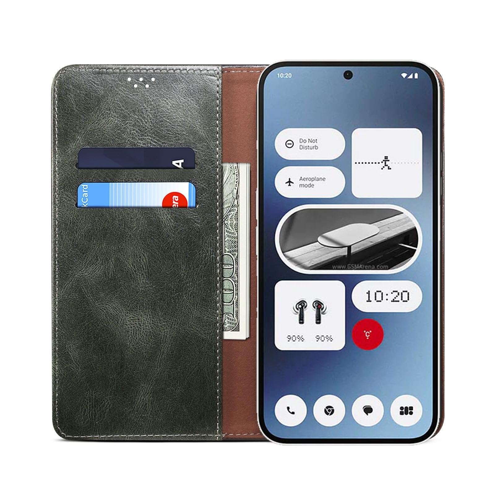 Bepak® Flip Cover for Nothing Phone 2a Flexible Pouch | Soft Leather | Magnetic Closure | Card and Money Pockets Wallet & Viewing Stand - Olive Green 6