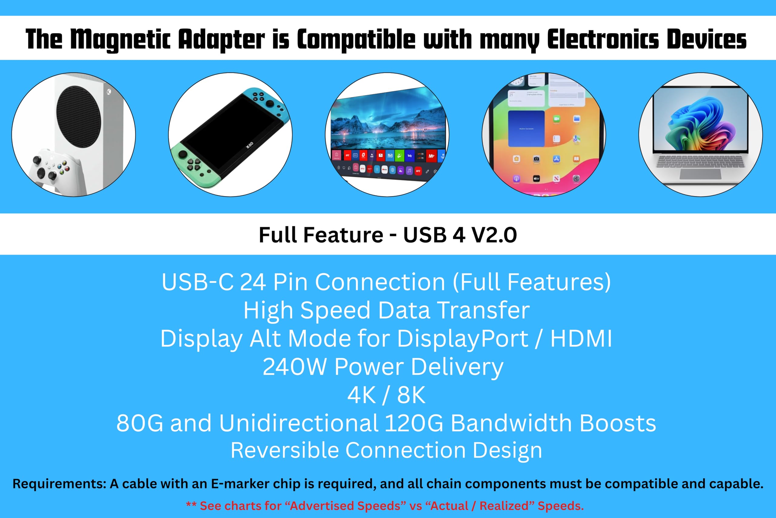 USB-C Magnetic Adapter 2 Pack, 24 Pin, 240W Power Delivery, USB4 80Gbps Data, 8K@60Hz Video (DisplayPort Alt Mode) | Plug & Play Mac/Win, Thunderbolt 3/4, Mac, Type C Devices (1, Black) 6